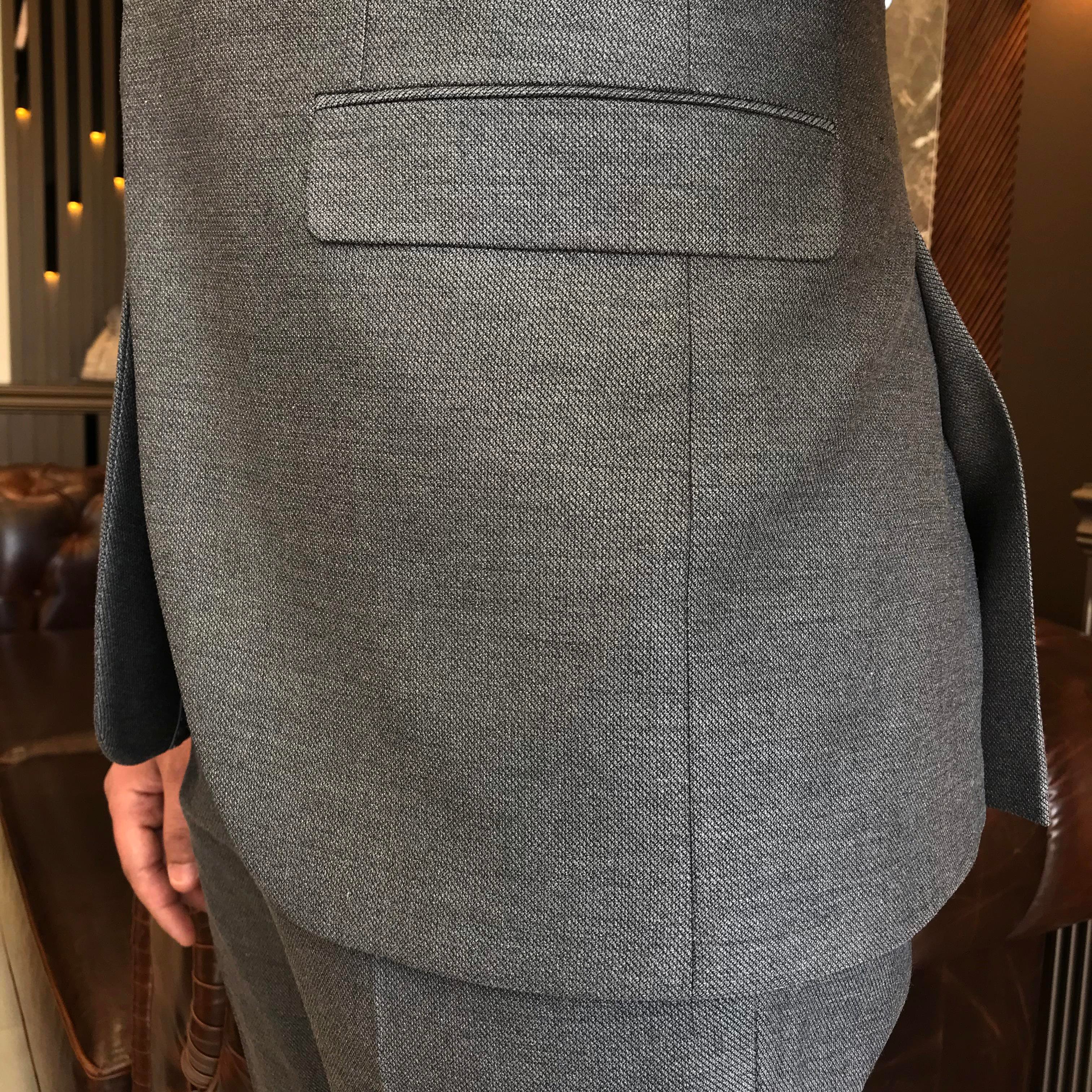 İtalyan stil slim fit 8 drop ceket yelek pantolon takım elbise gri T9991