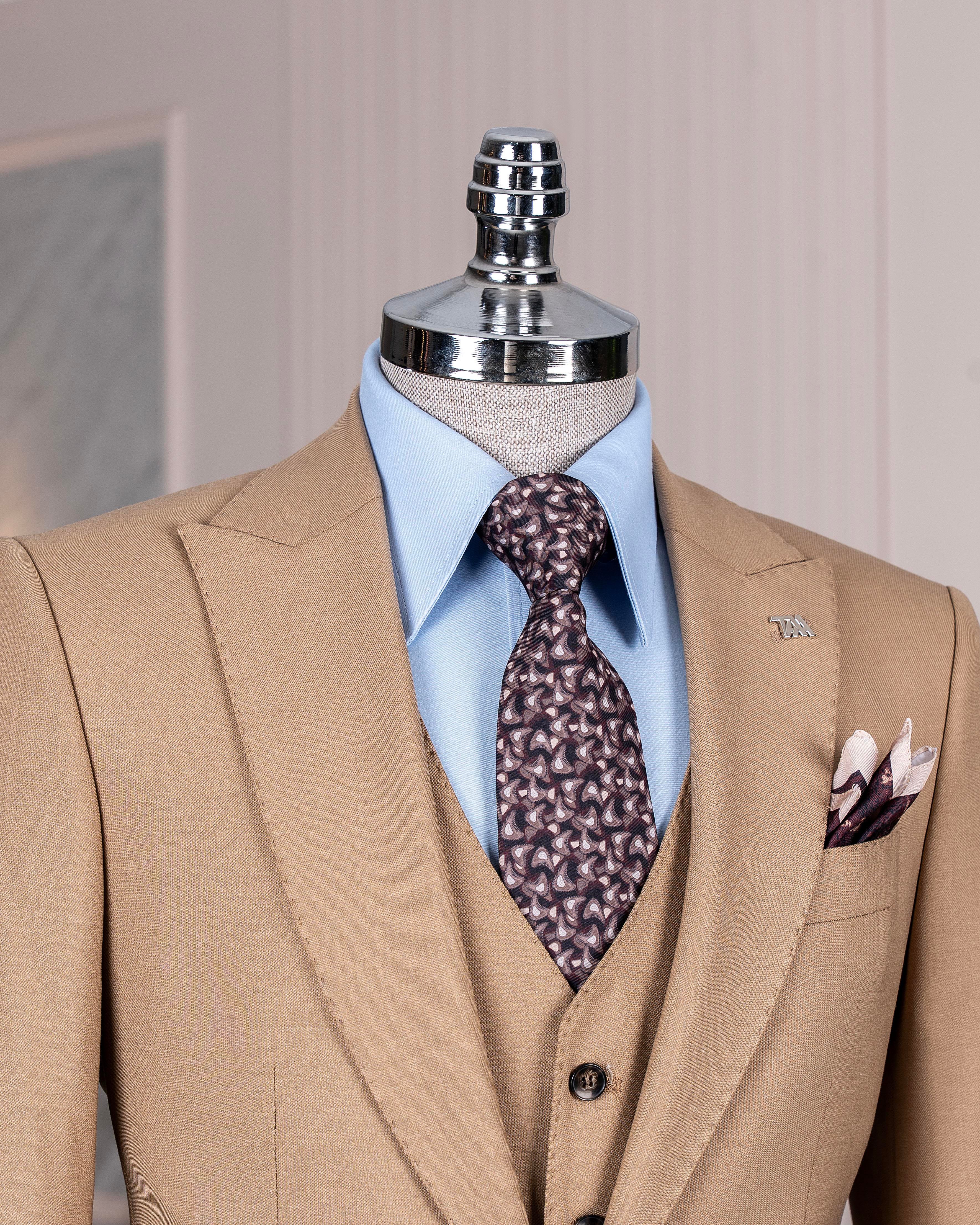 Italian style slim fit 8 drop jacket vest pants suit camel T12632