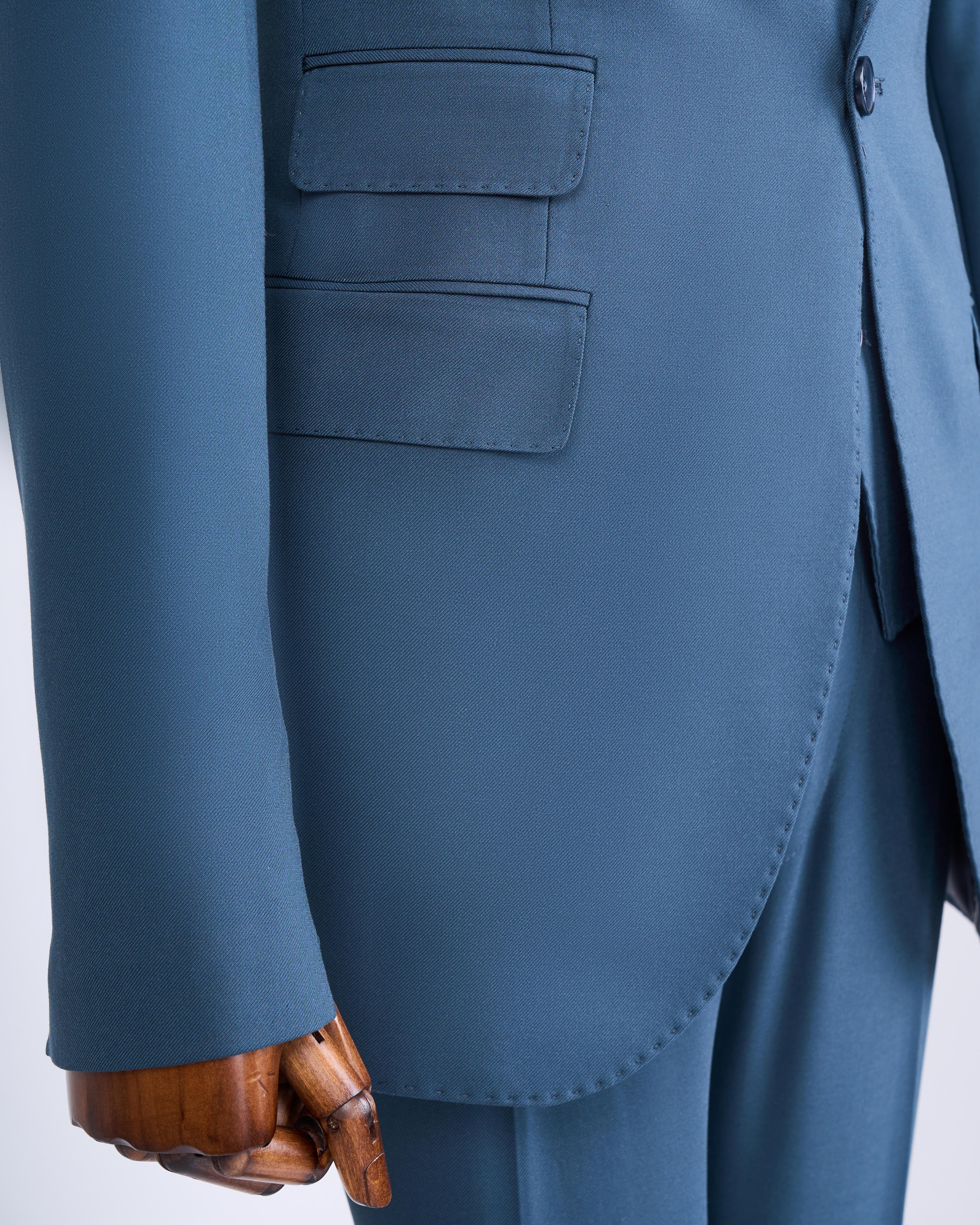 Italian style slim fit 8 drop jacket vest pants suit green T12631