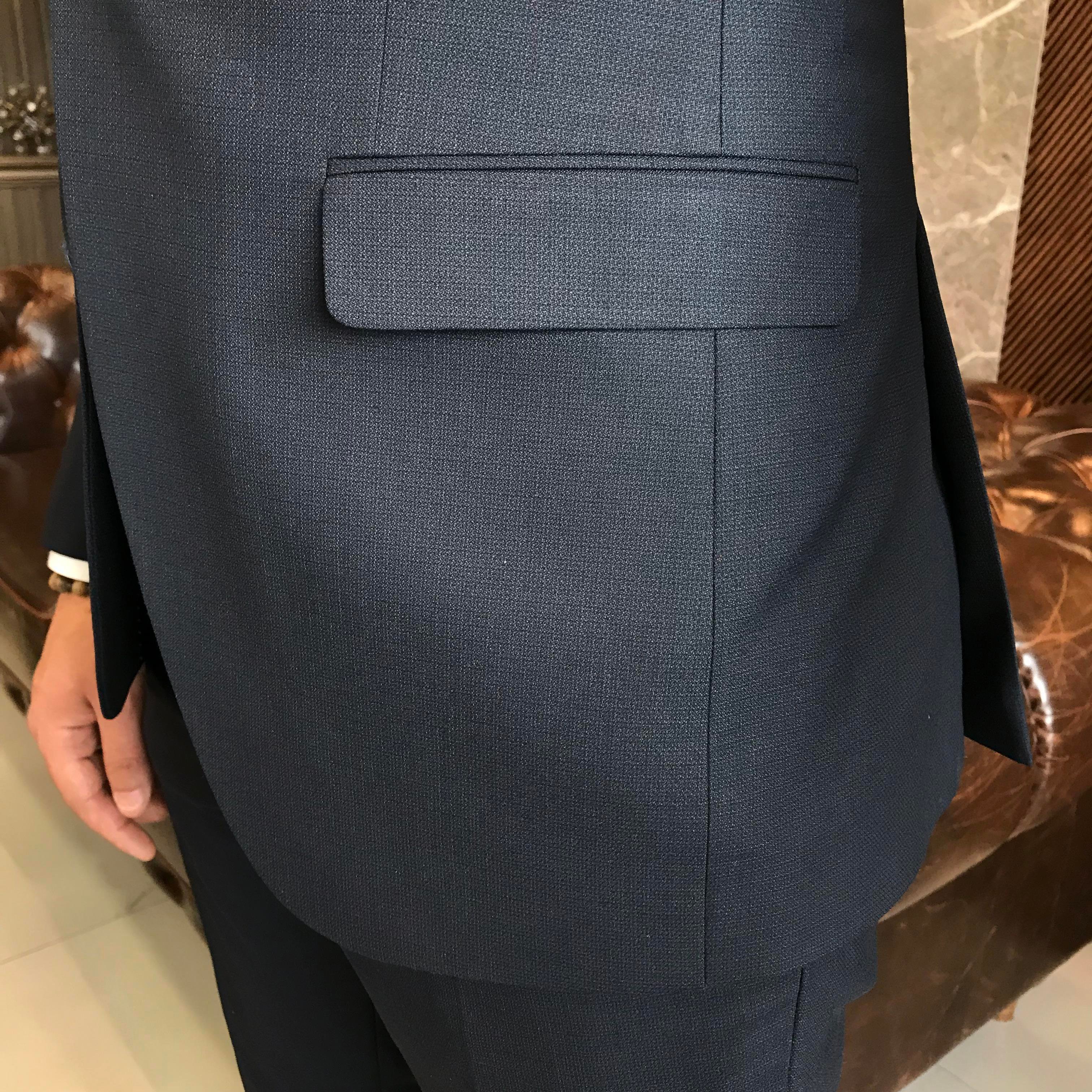 İtalyan stil slim fit 8 drop ceket yelek pantolon takım elbise lacivert T9986