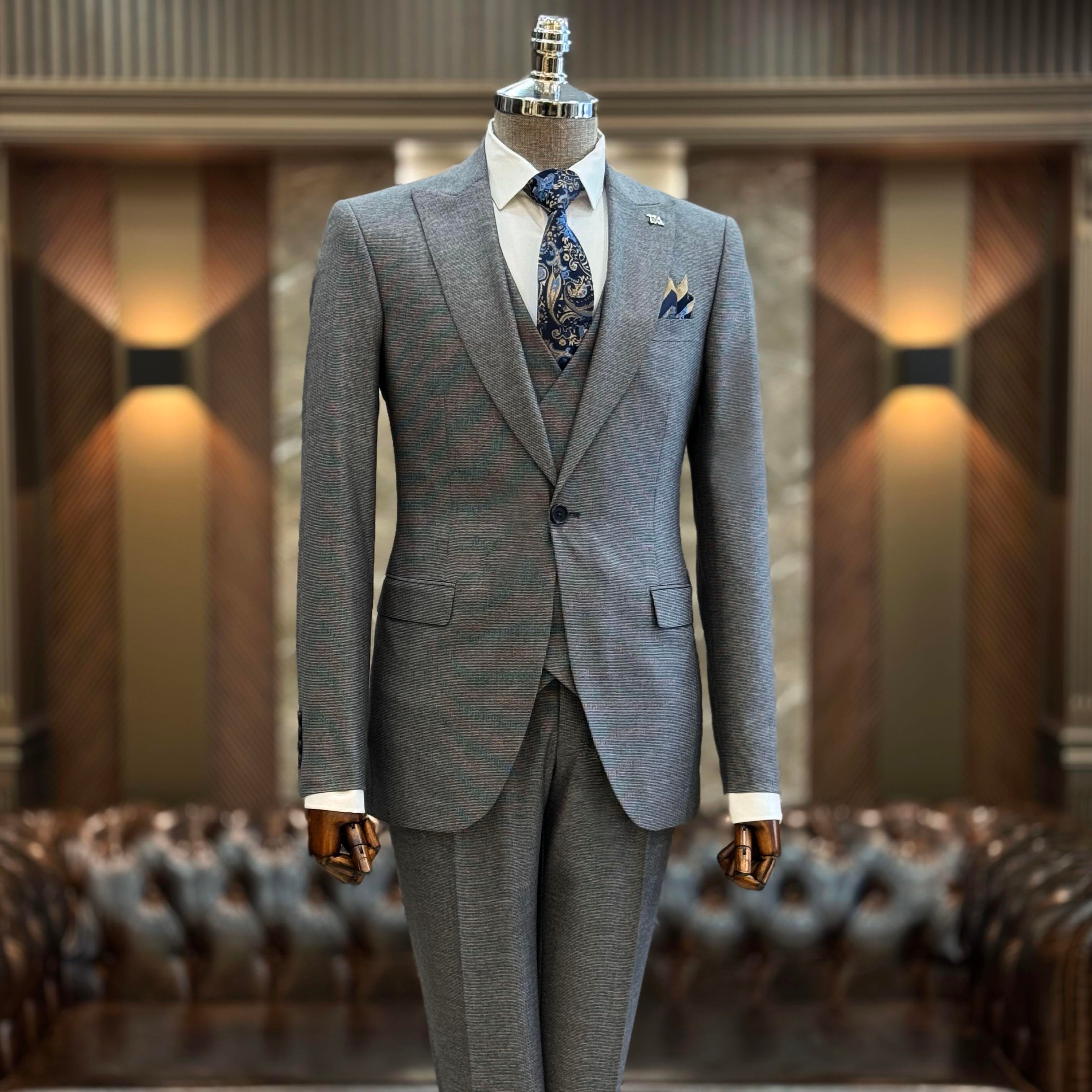 İtalyan stil slim fit 8 drop ceket yelek pantolon takım elbise kahverengi T9979