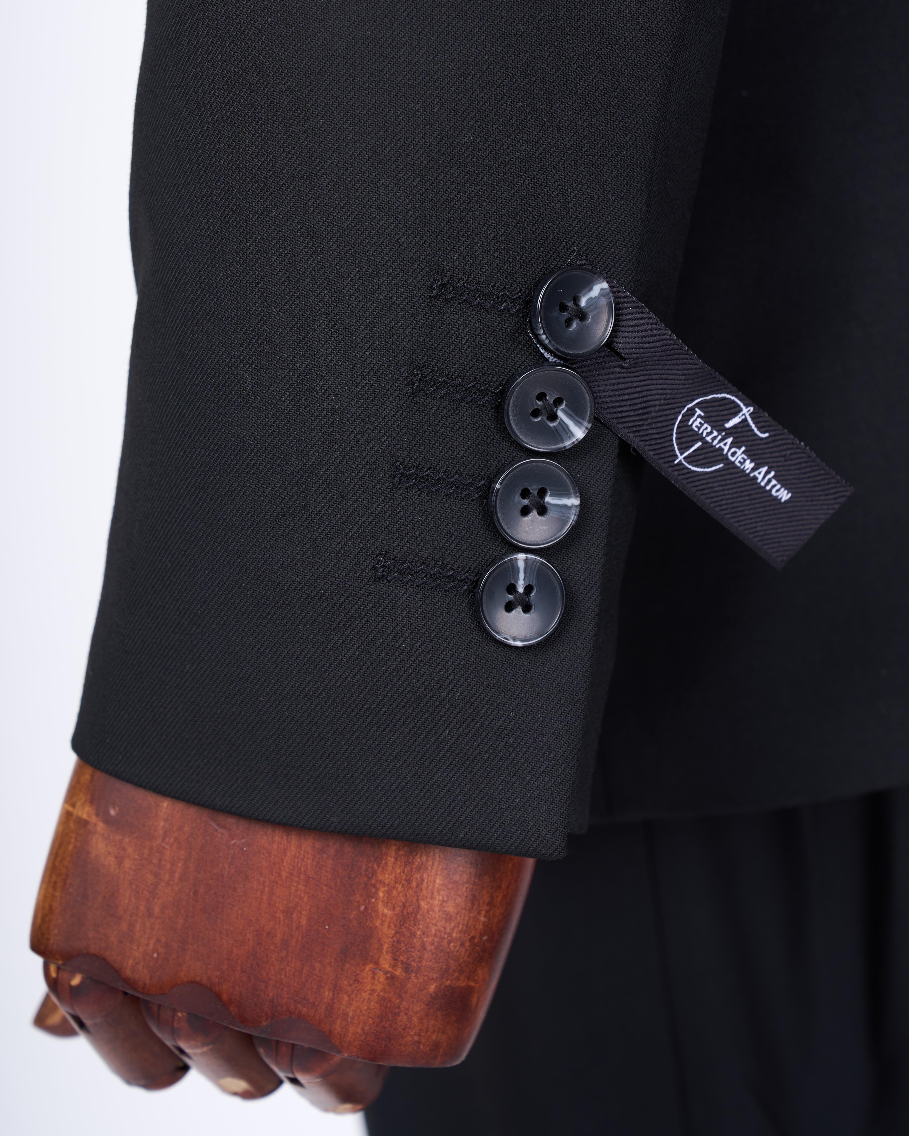 Italian style slim fit 8 drop jacket vest pants suit black T12730