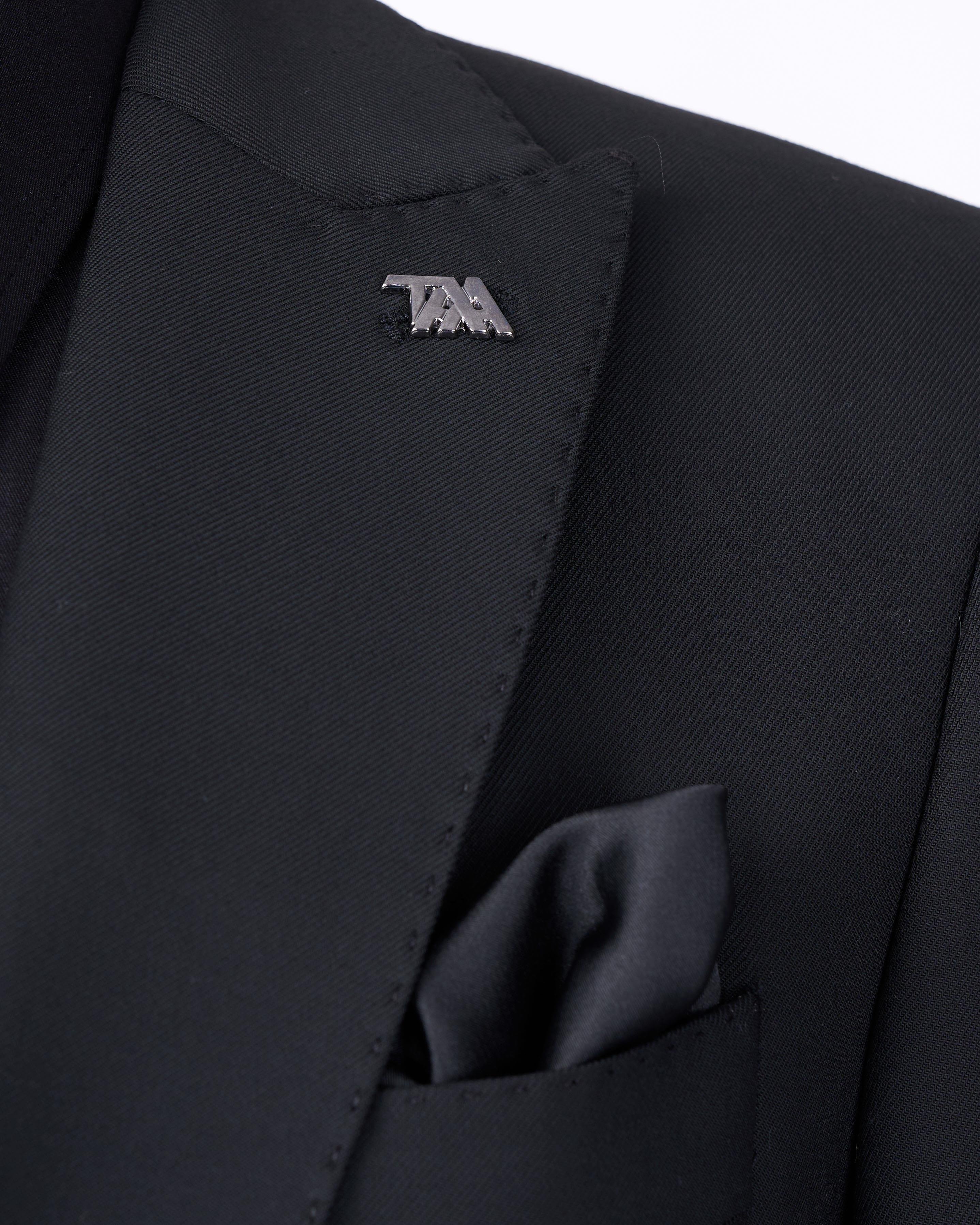 Italian style slim fit 8 drop jacket vest pants suit black T12730