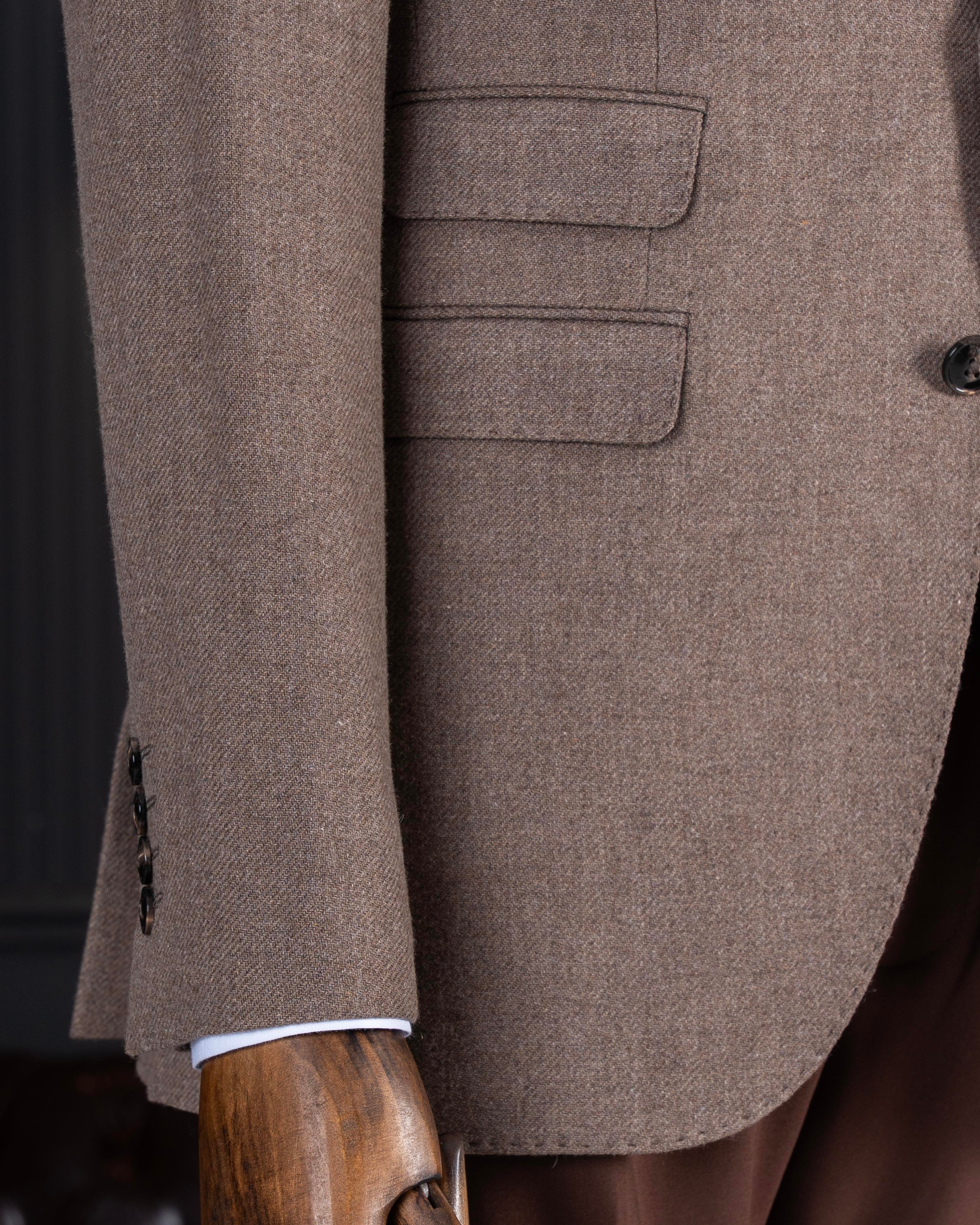 İtalyan stil slim fit 8 drop mono yaka erkek ceket vizon T10981