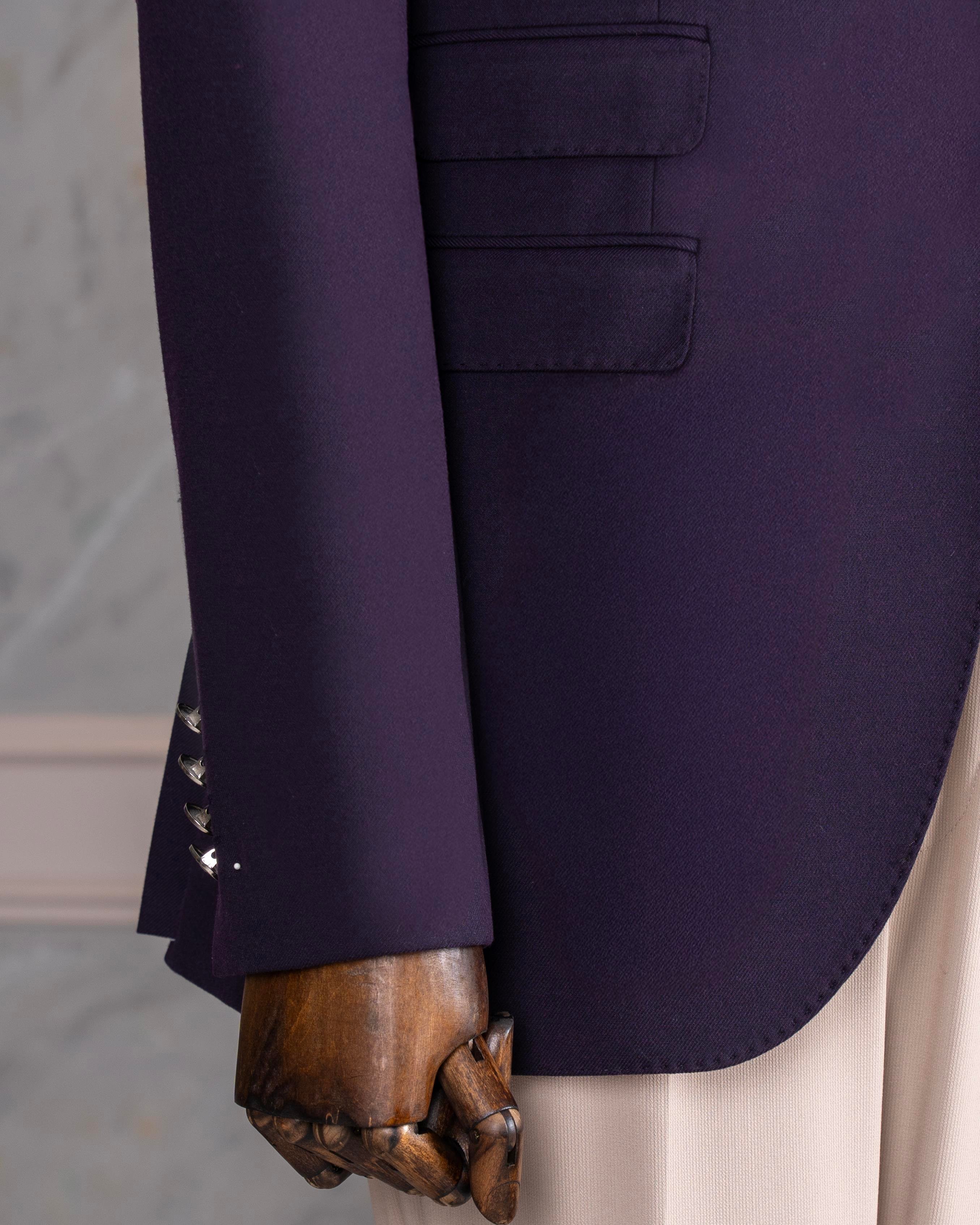 İtalyan stil slim fit 8 drop mono yaka erkek ceket mor T10772