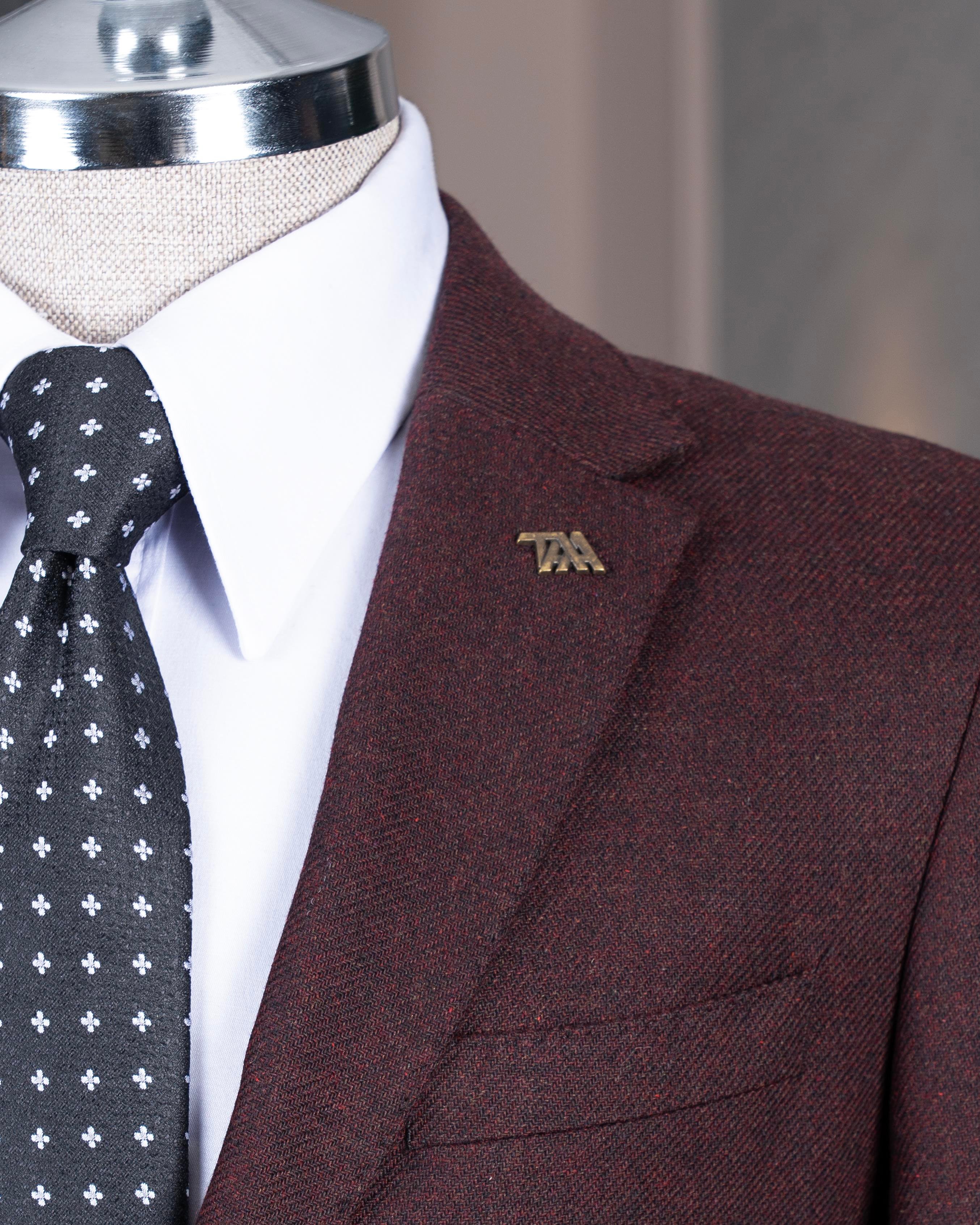 İtalyan stil slim fit 8 drop mono yaka erkek ceket bordo T10983