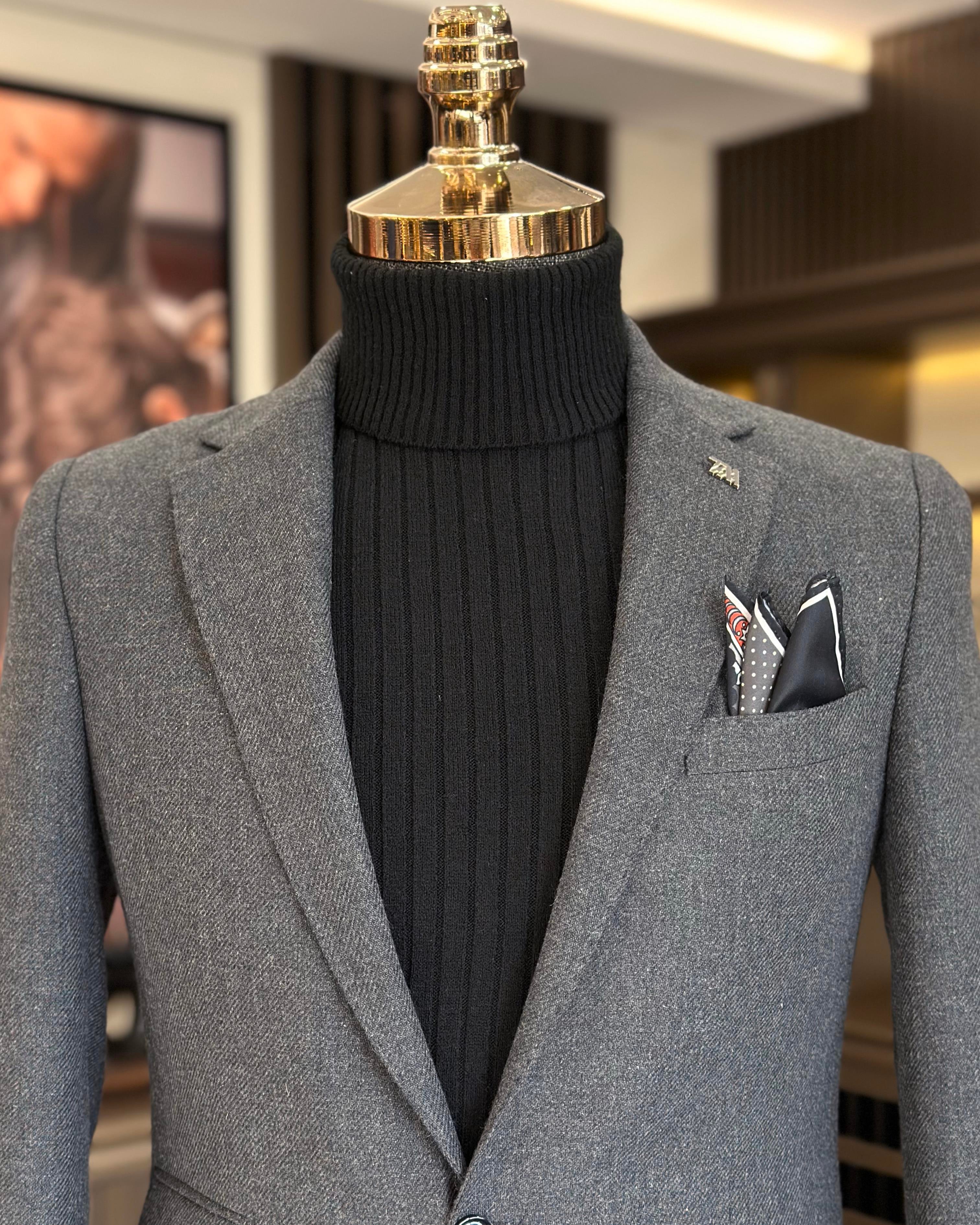 Italian style slim fit 8 drop mono collar men's jacket anthracite T10984