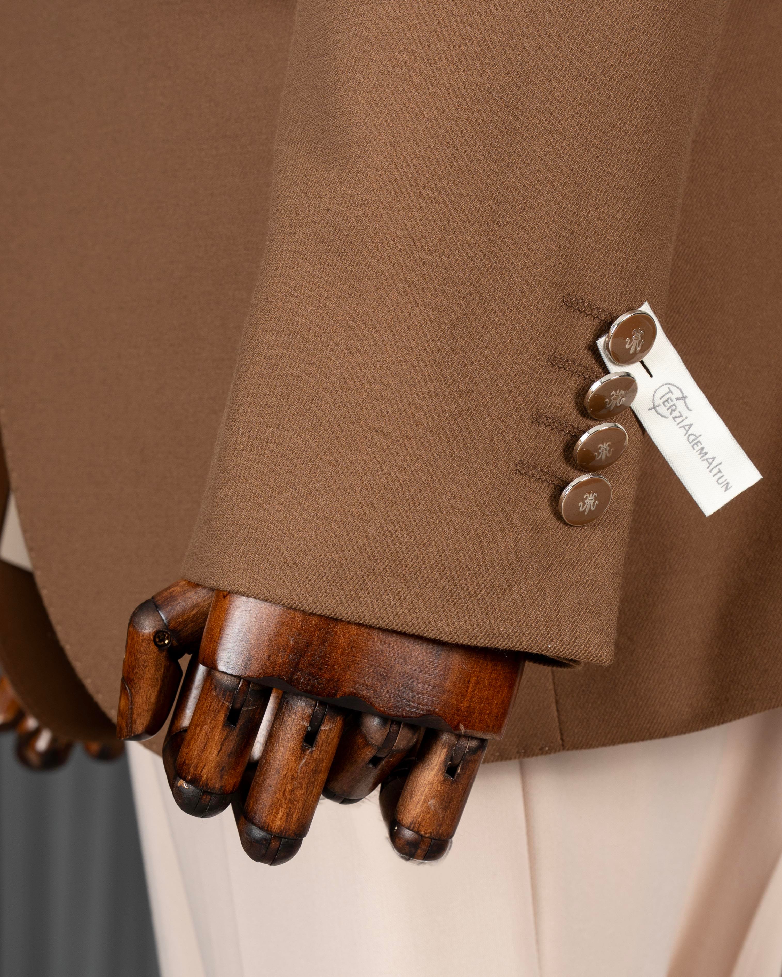 İtalyan stil slim fit 8 drop mono yaka erkek ceket kahverengi T10774