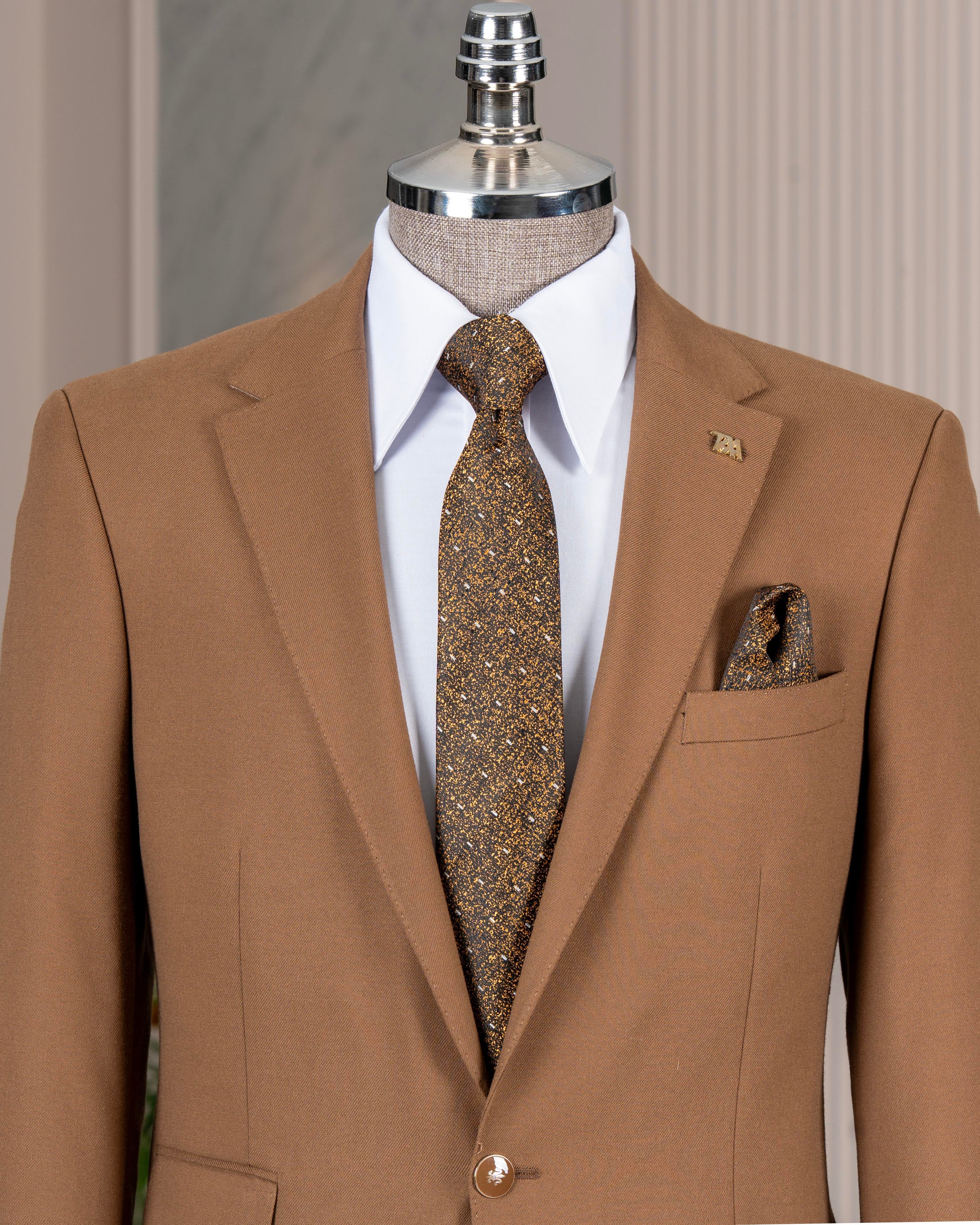 İtalyan stil slim fit 8 drop mono yaka erkek ceket kahverengi T10774