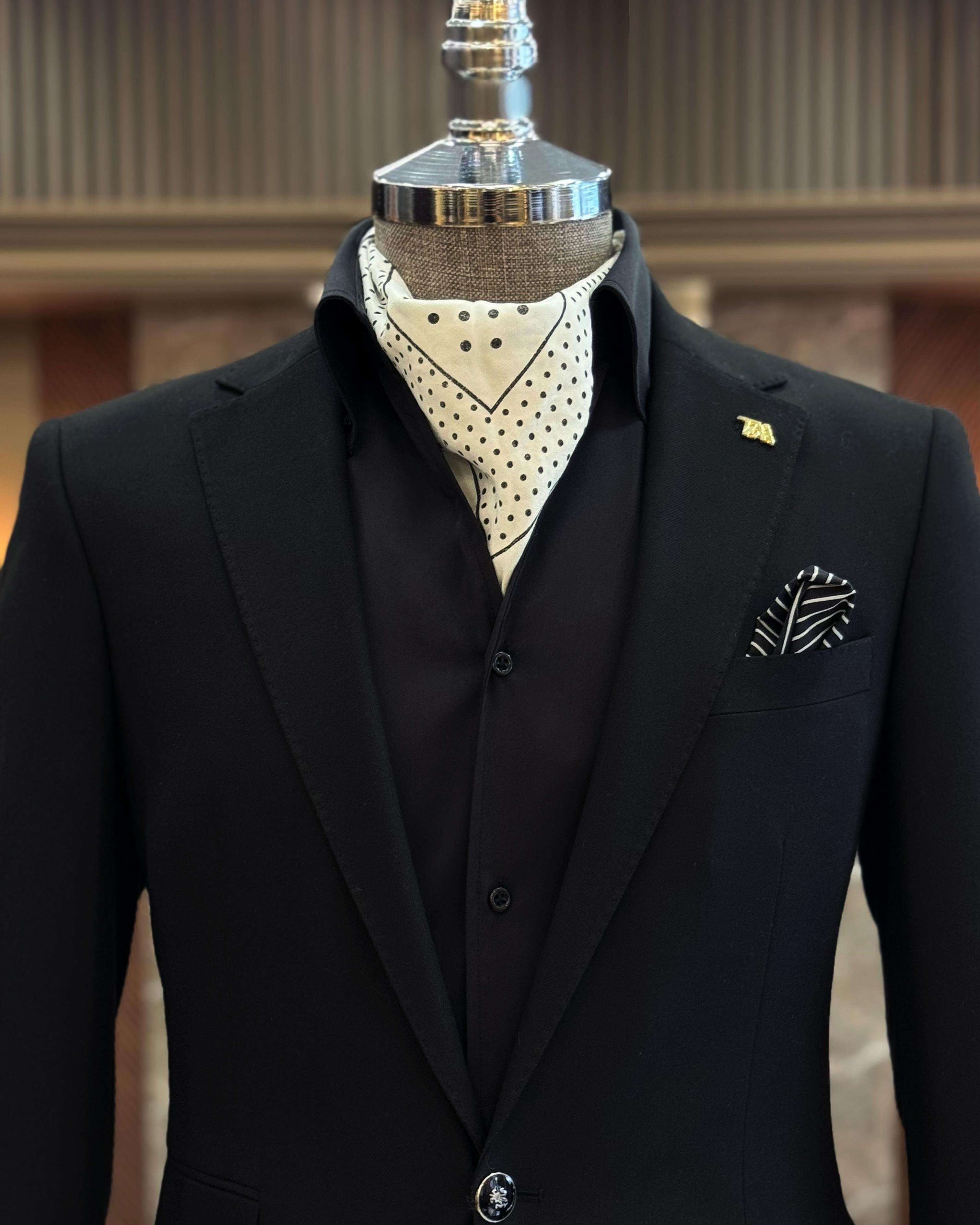 İtalyan stil slim fit 8 drop mono yaka erkek ceket siyah T10773