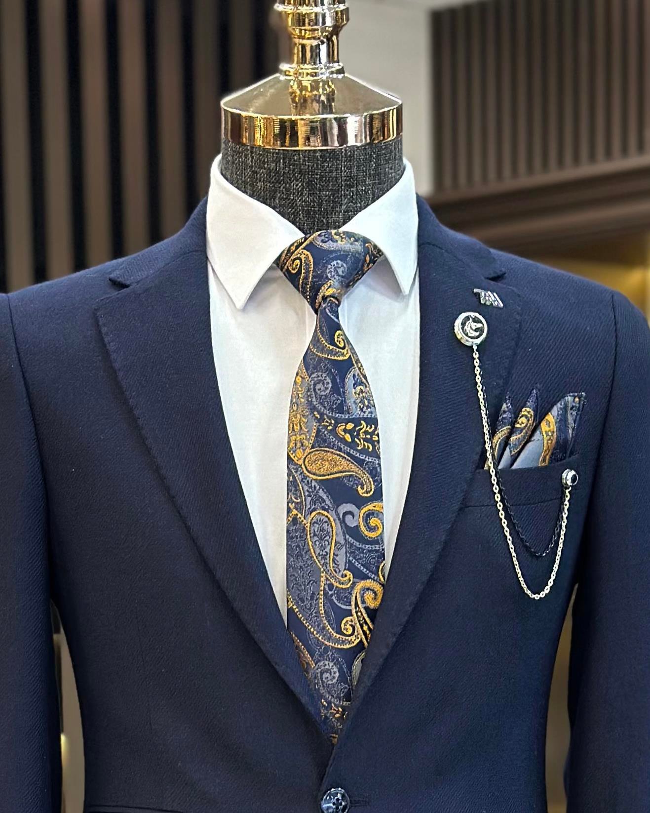 Italian style slim fit 8 drop mono collar men's jacket navy blue T10988