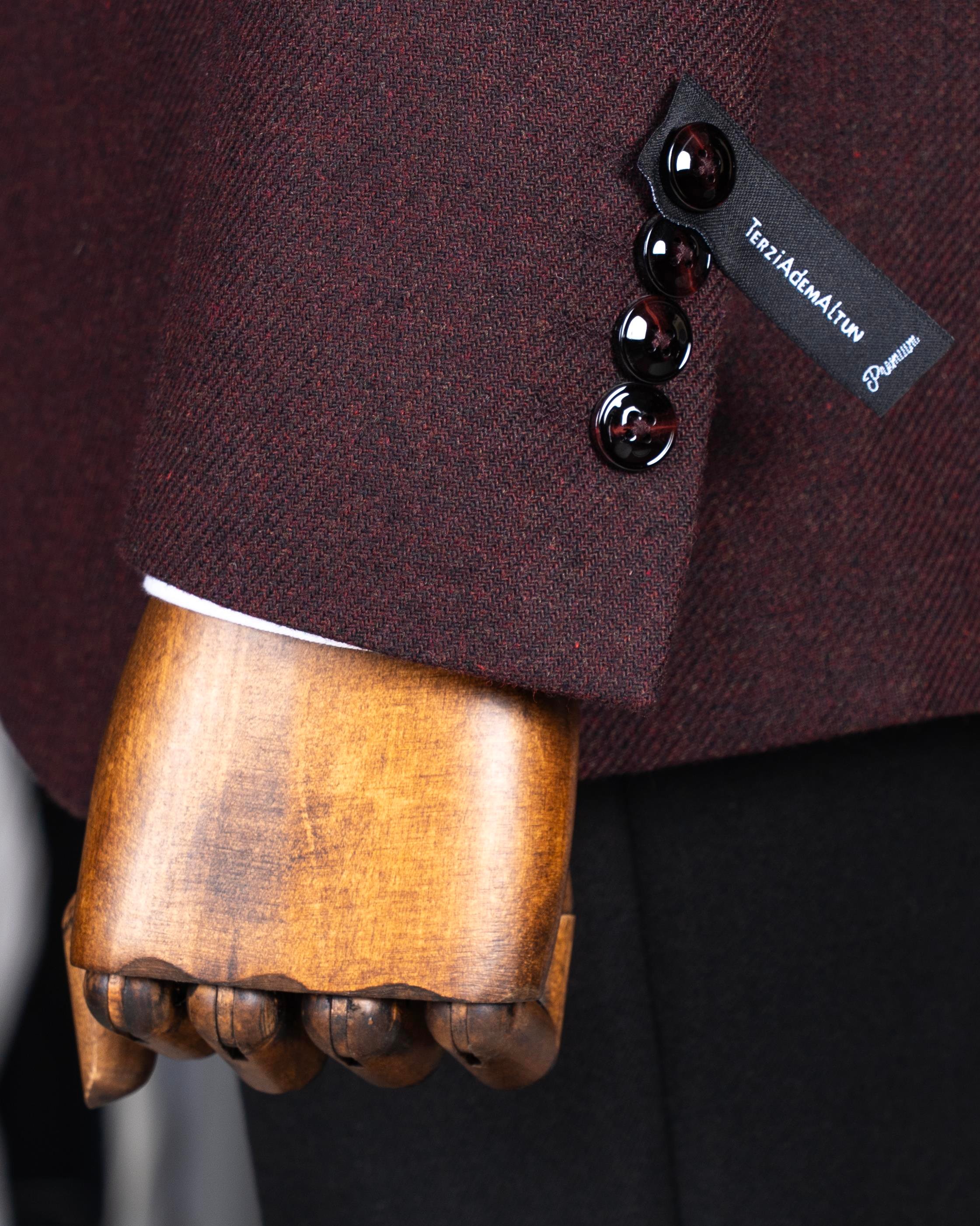 İtalyan stil slim fit 8 drop mono yaka erkek ceket bordo T10983