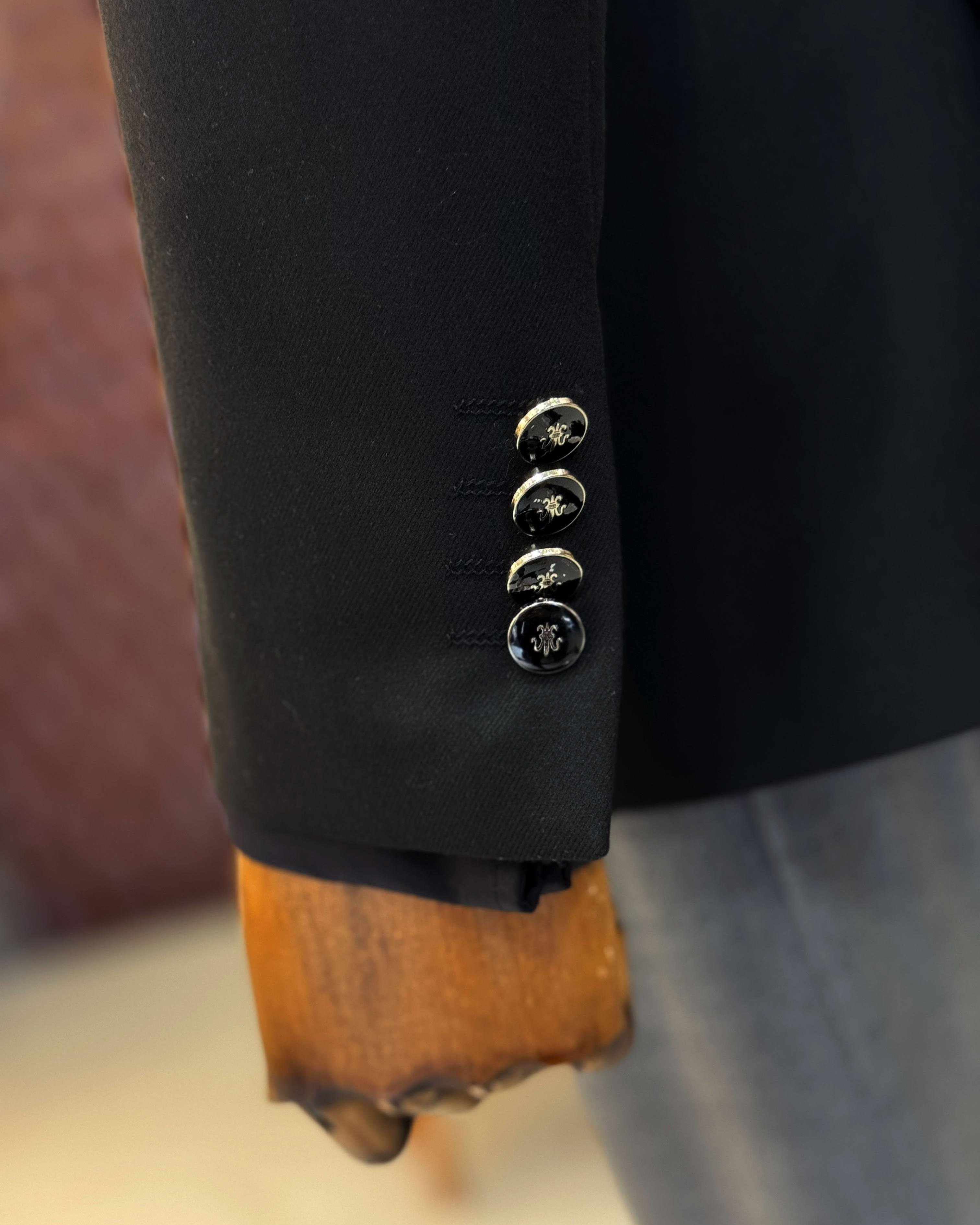 İtalyan stil slim fit 8 drop mono yaka erkek ceket siyah T10773