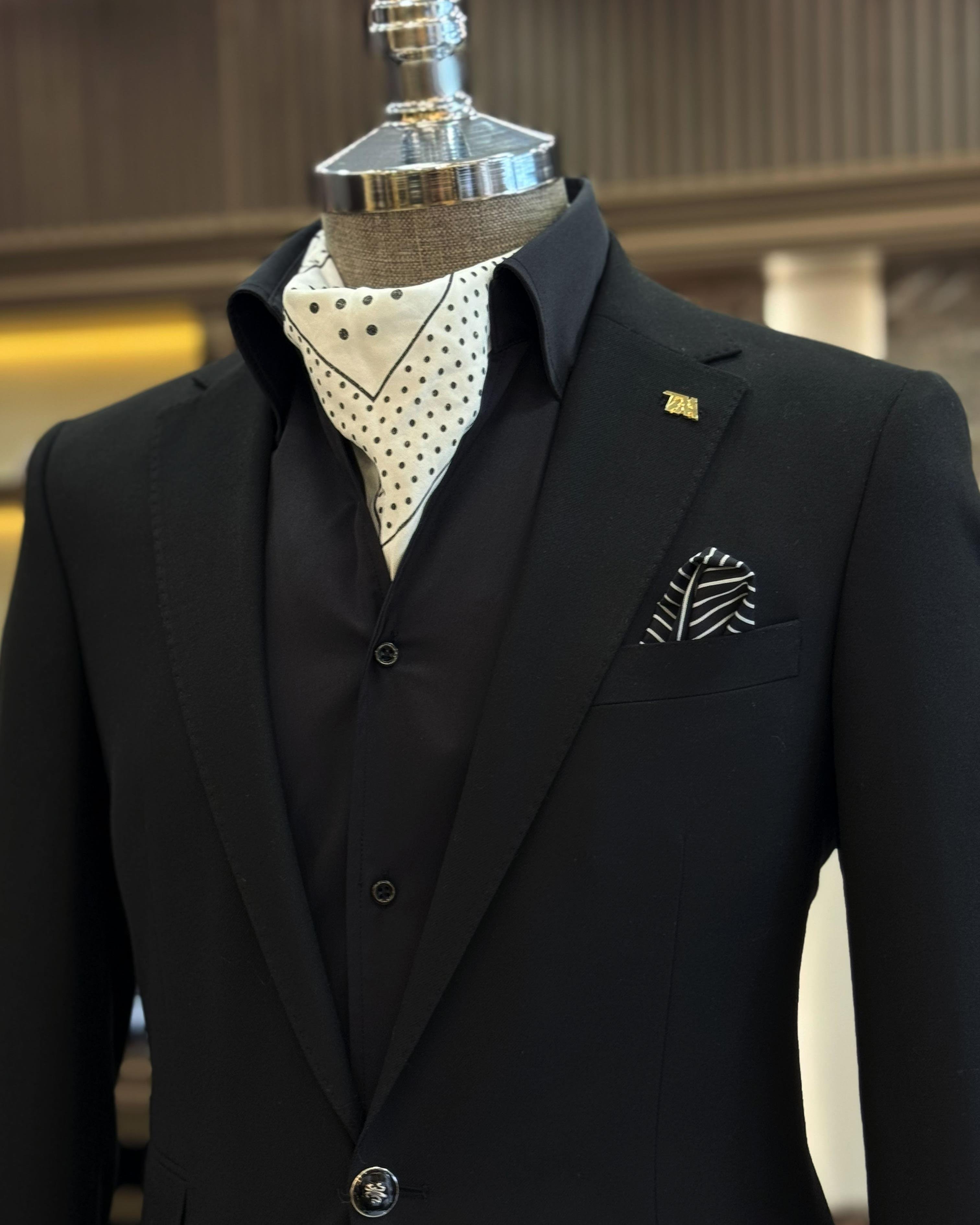 İtalyan stil slim fit 8 drop mono yaka erkek ceket siyah T10773