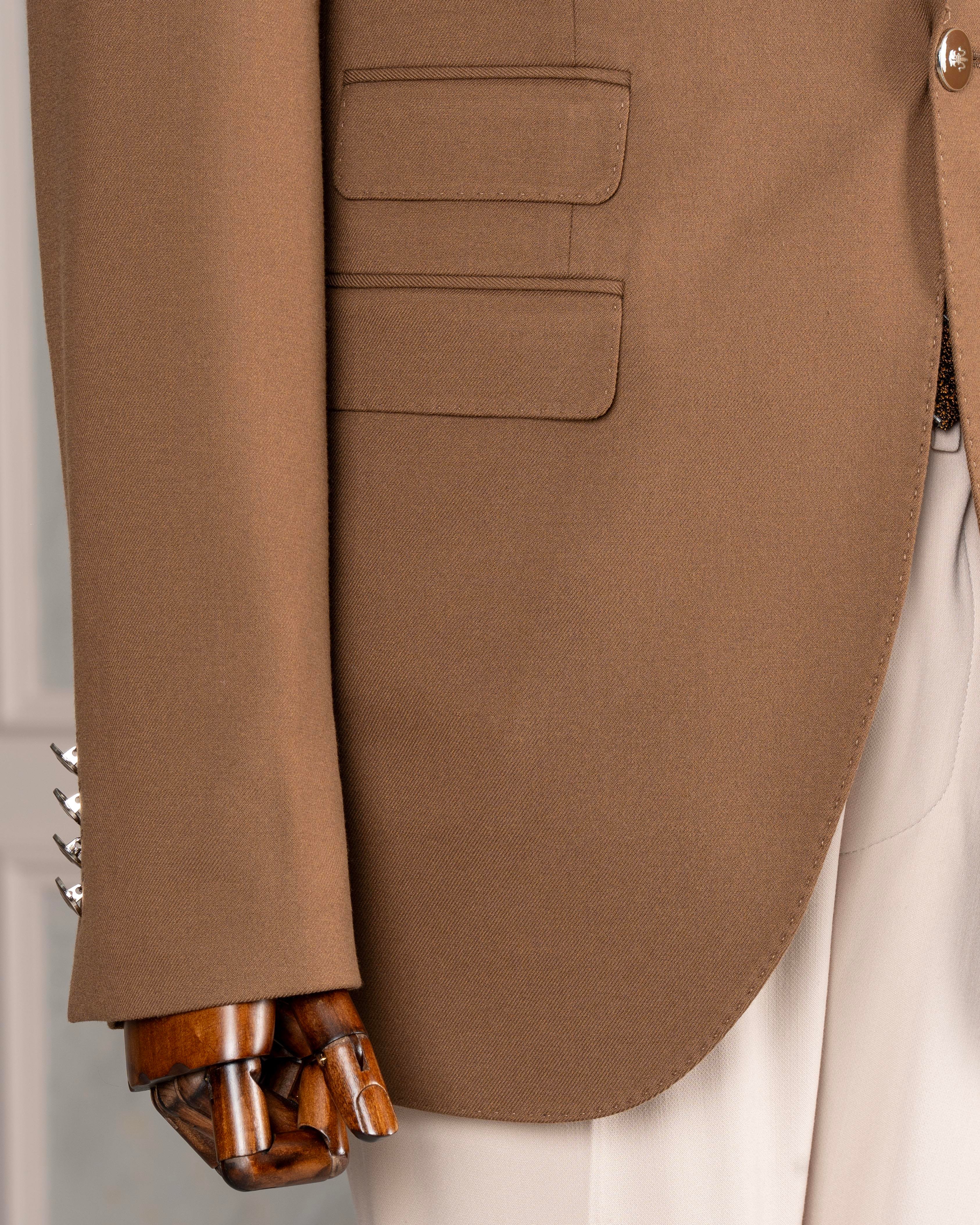 İtalyan stil slim fit 8 drop mono yaka erkek ceket kahverengi T10774