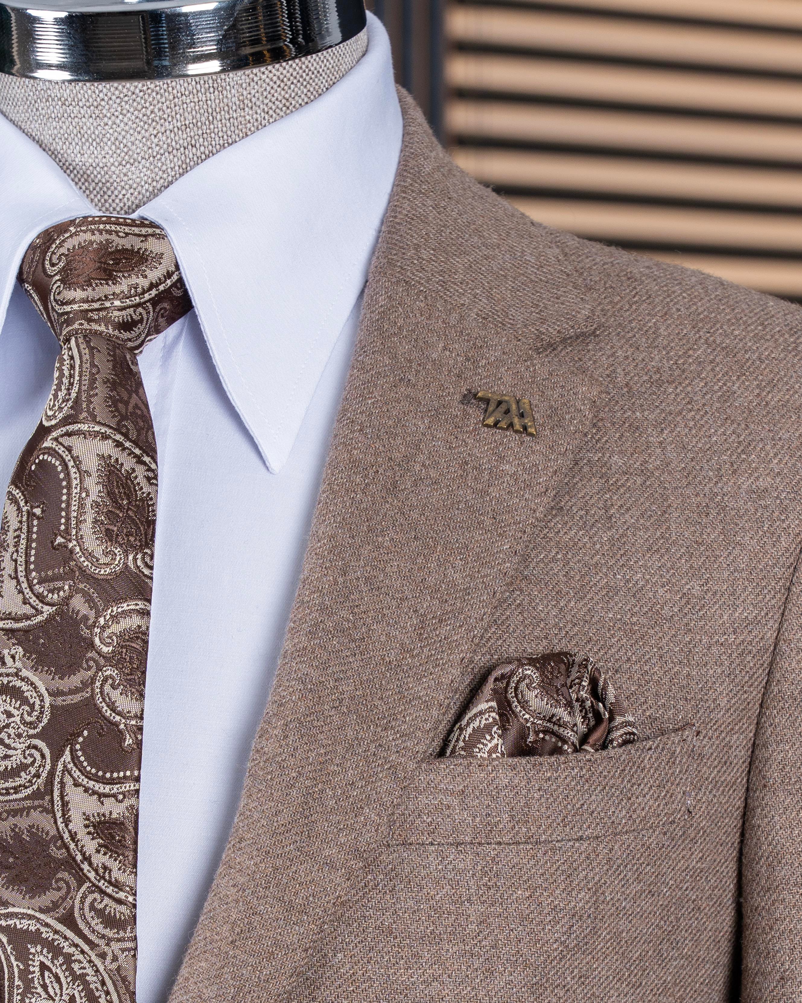 İtalyan stil slim fit 8 drop mono yaka erkek ceket vizon T10981