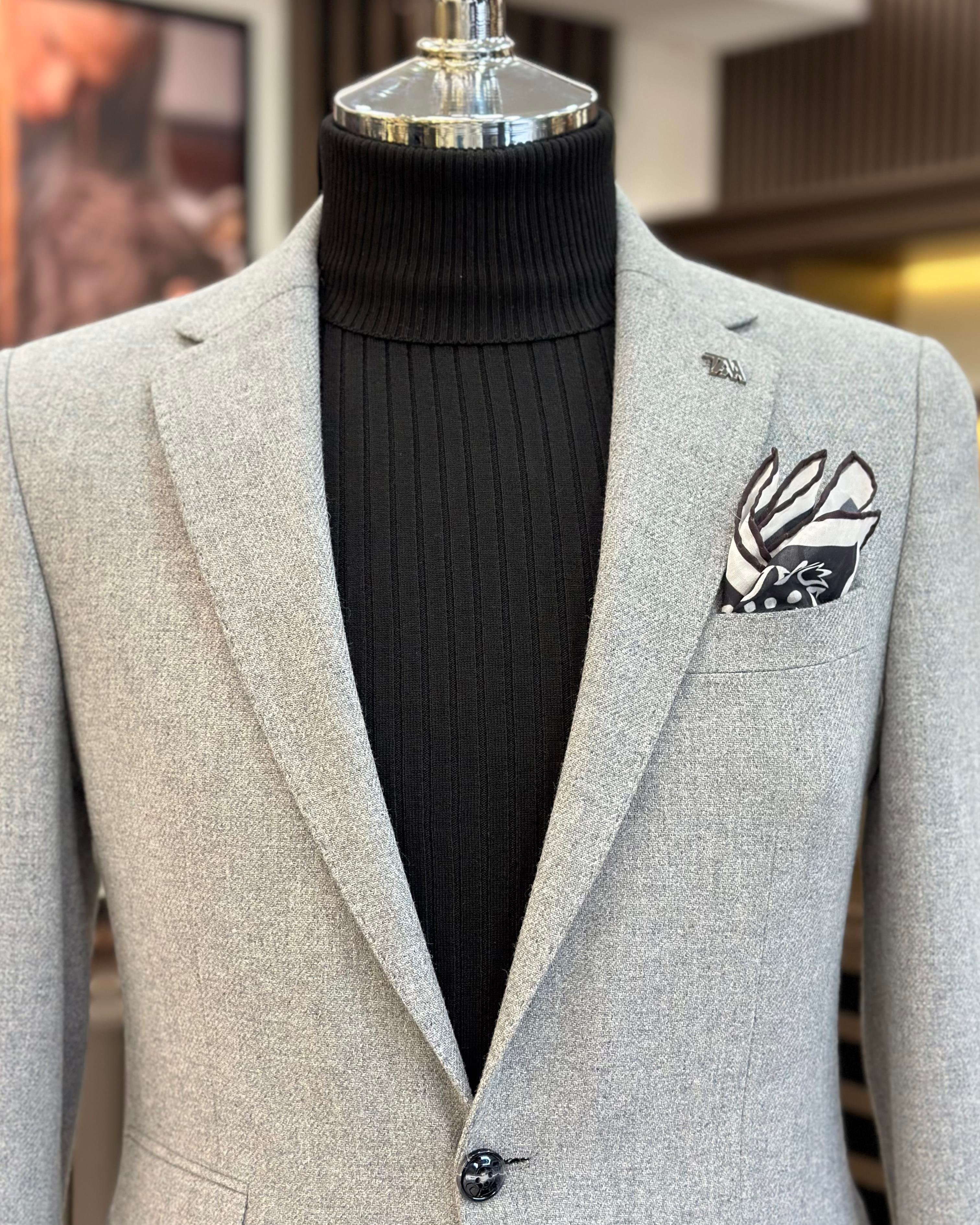 Italian style slim fit 8 drop mono collar men's jacket gray T10985