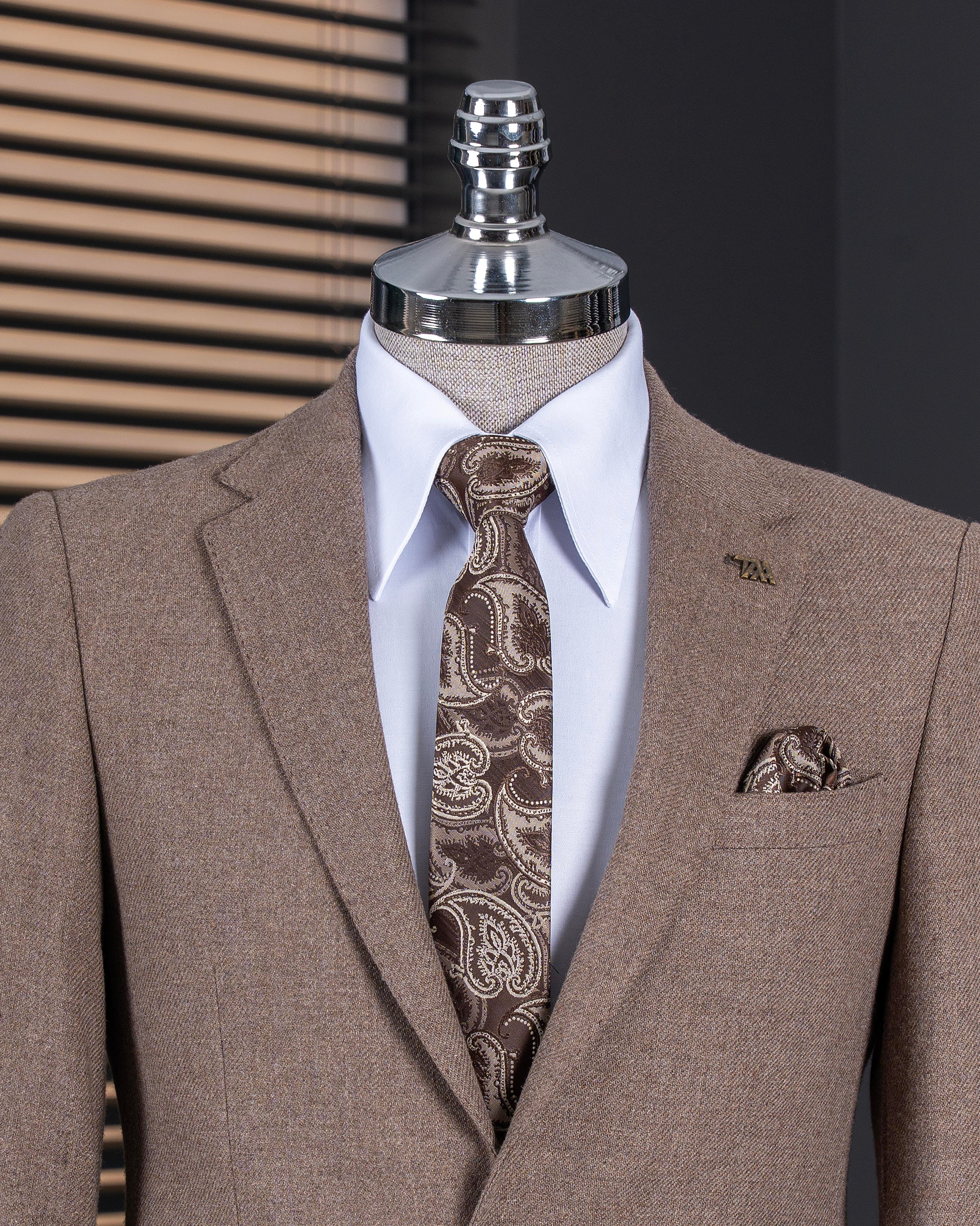 İtalyan stil slim fit 8 drop mono yaka erkek ceket vizon T10981