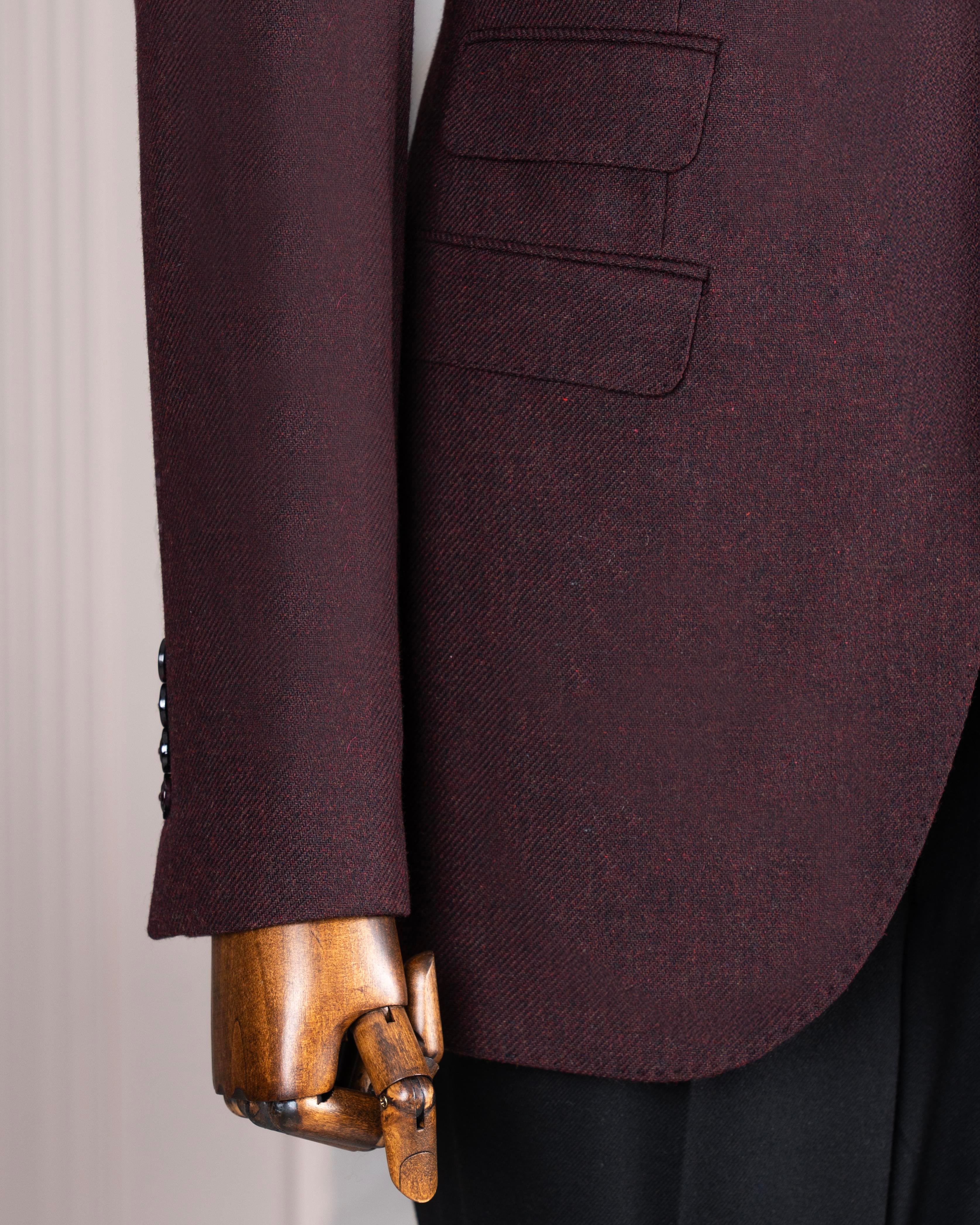 İtalyan stil slim fit 8 drop mono yaka erkek ceket bordo T10983