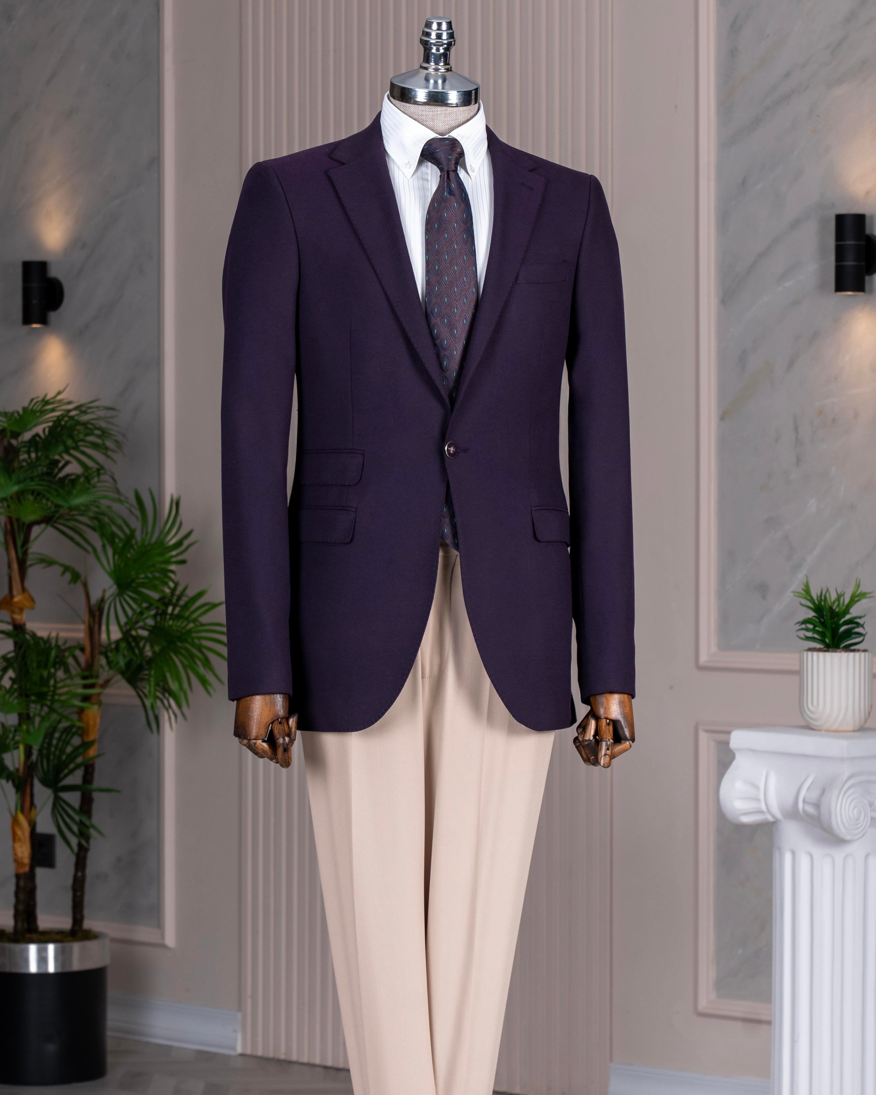 İtalyan stil slim fit 8 drop mono yaka erkek ceket mor T10772