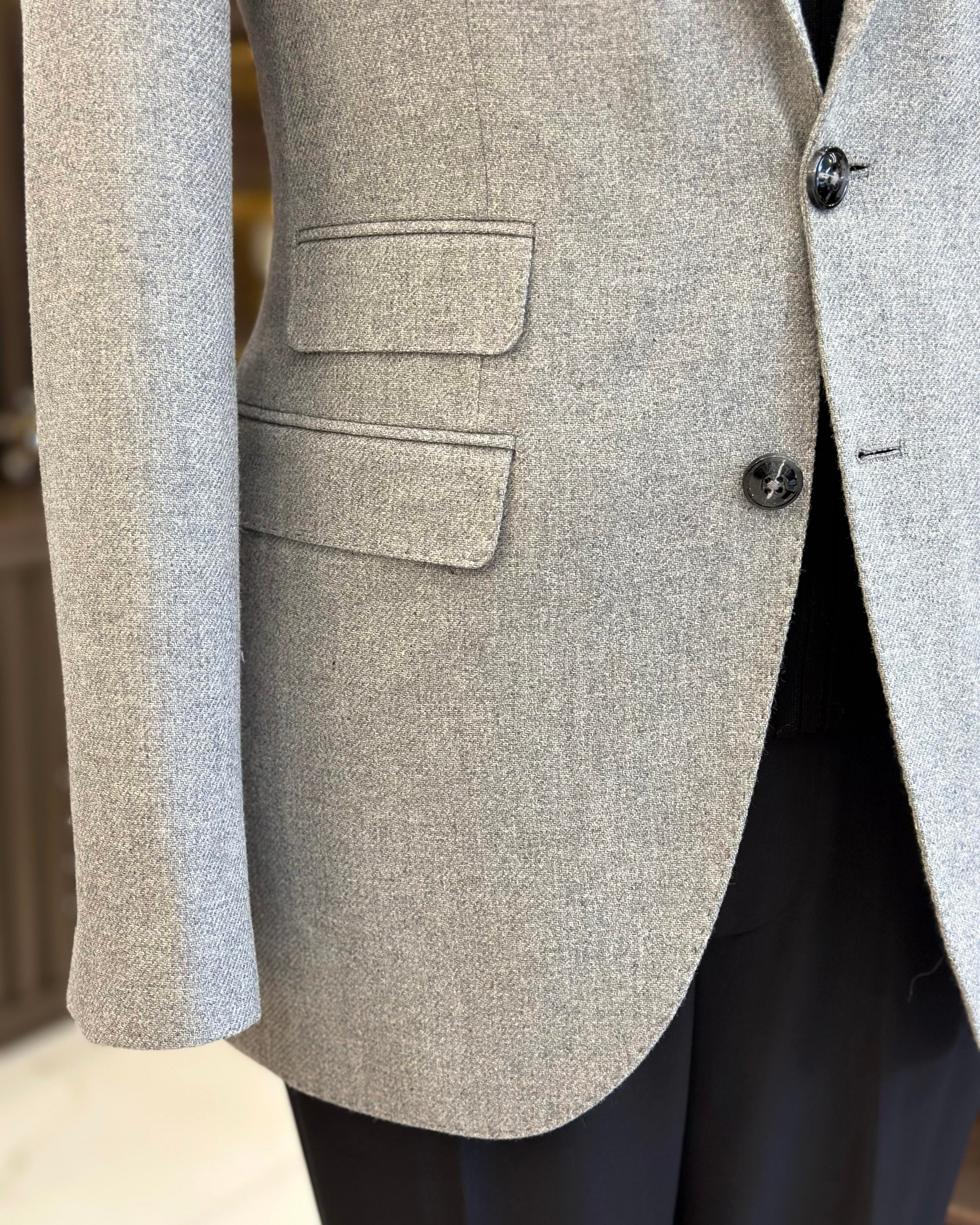 Italian style slim fit 8 drop mono collar men's jacket gray T10985