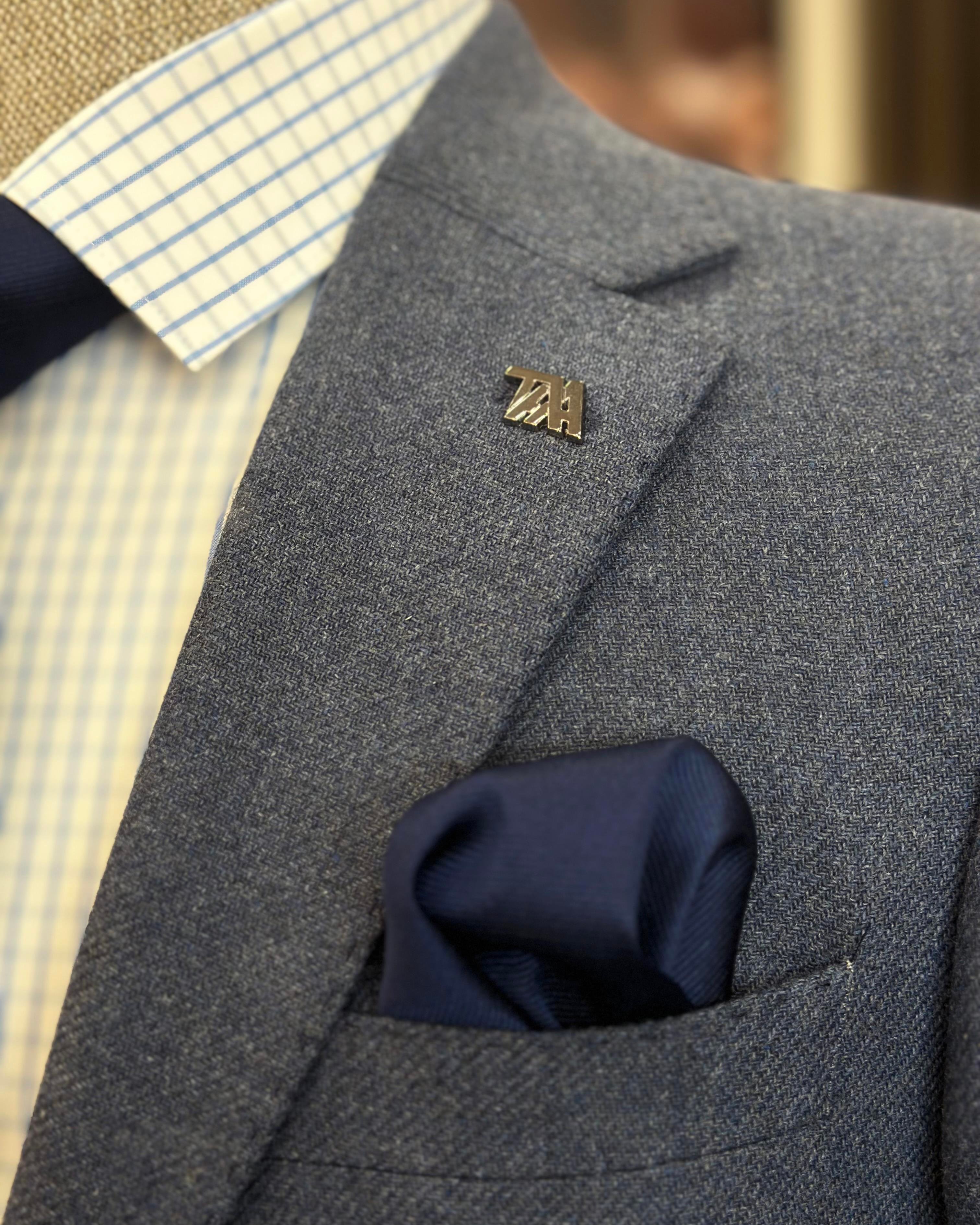 Italian style slim fit 8 drop mono collar men's jacket blue T10986