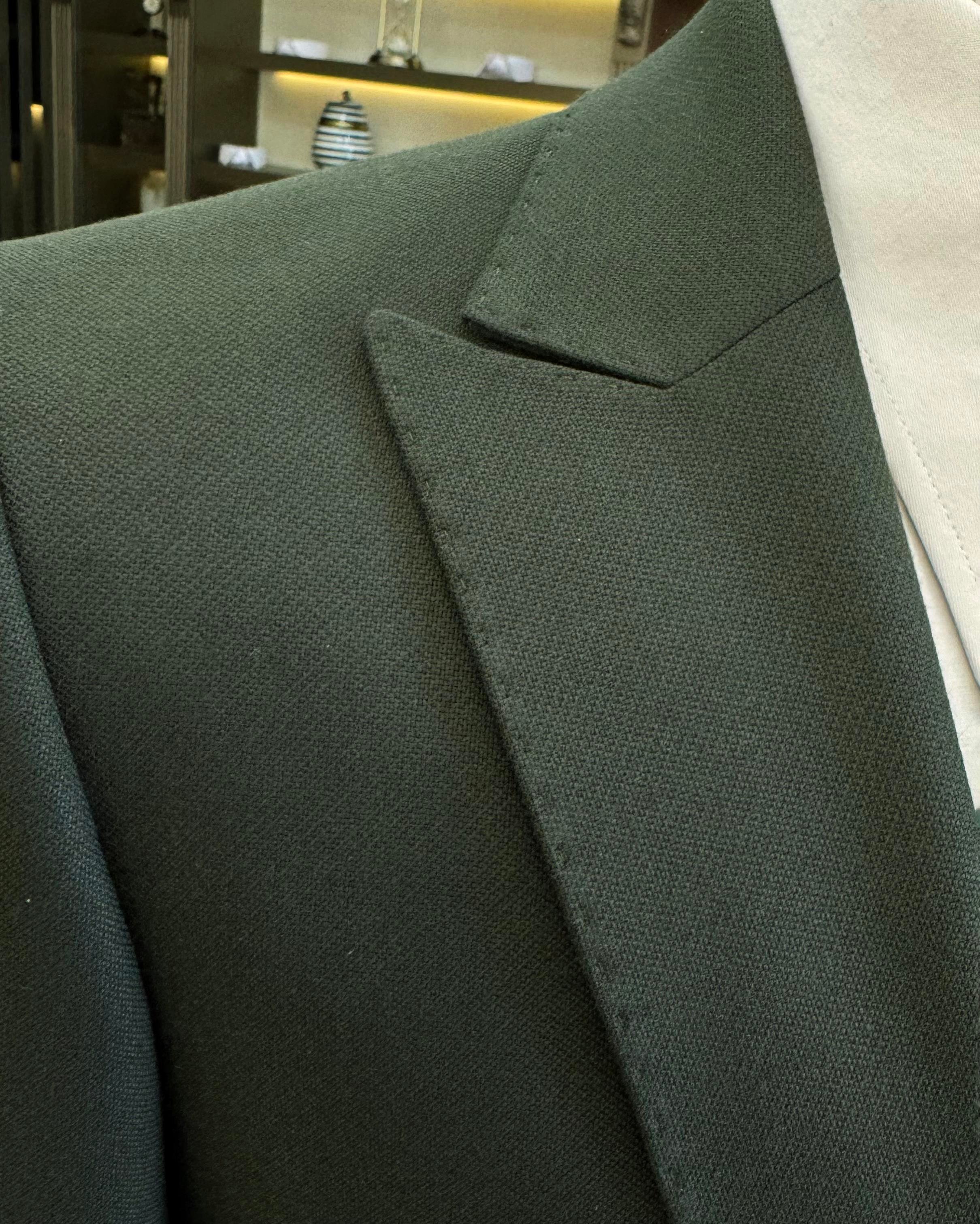  Italian style slim fit dobby patterned jacket vest trouser suit green T11488