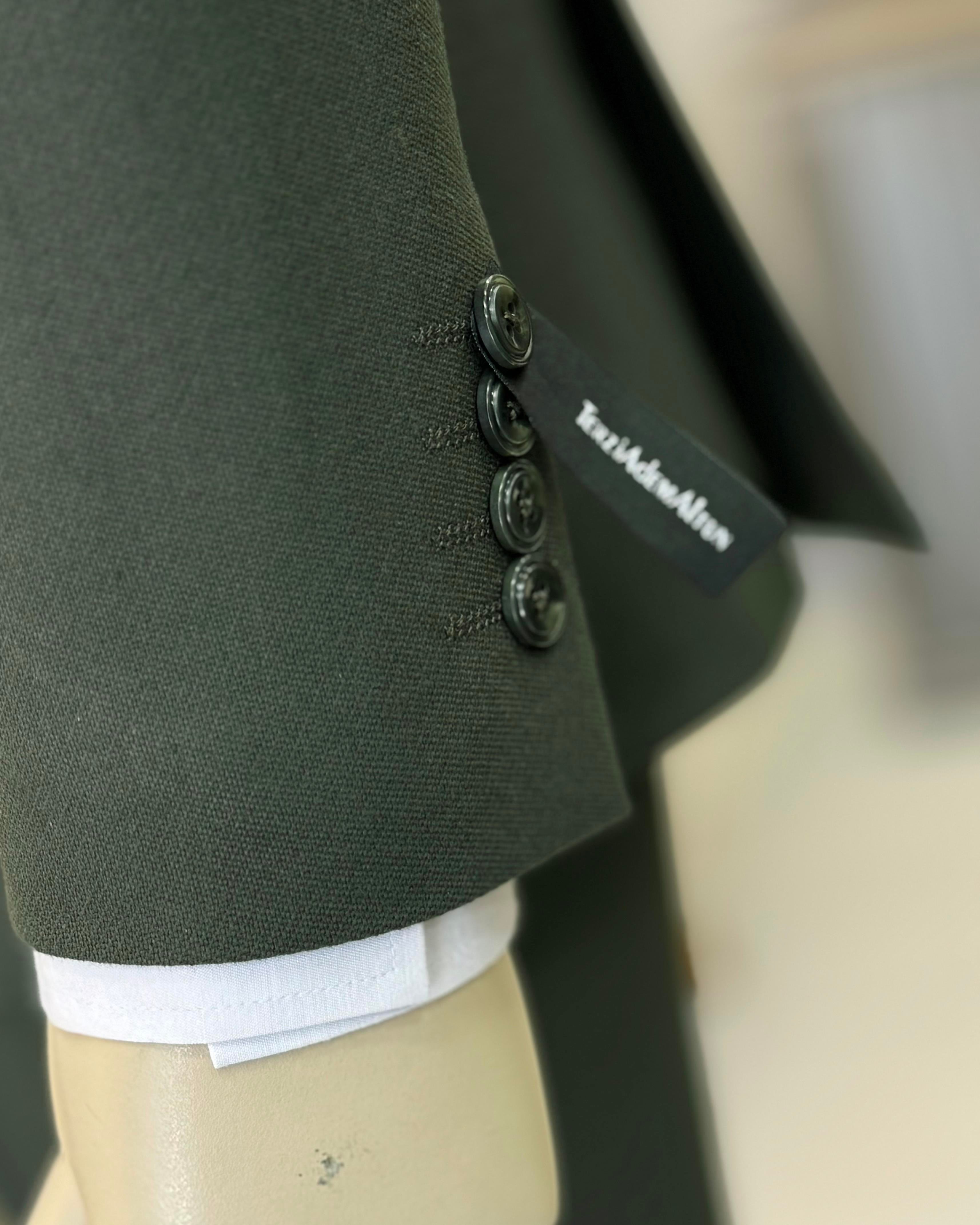  Italian style slim fit dobby patterned jacket vest trouser suit green T11488