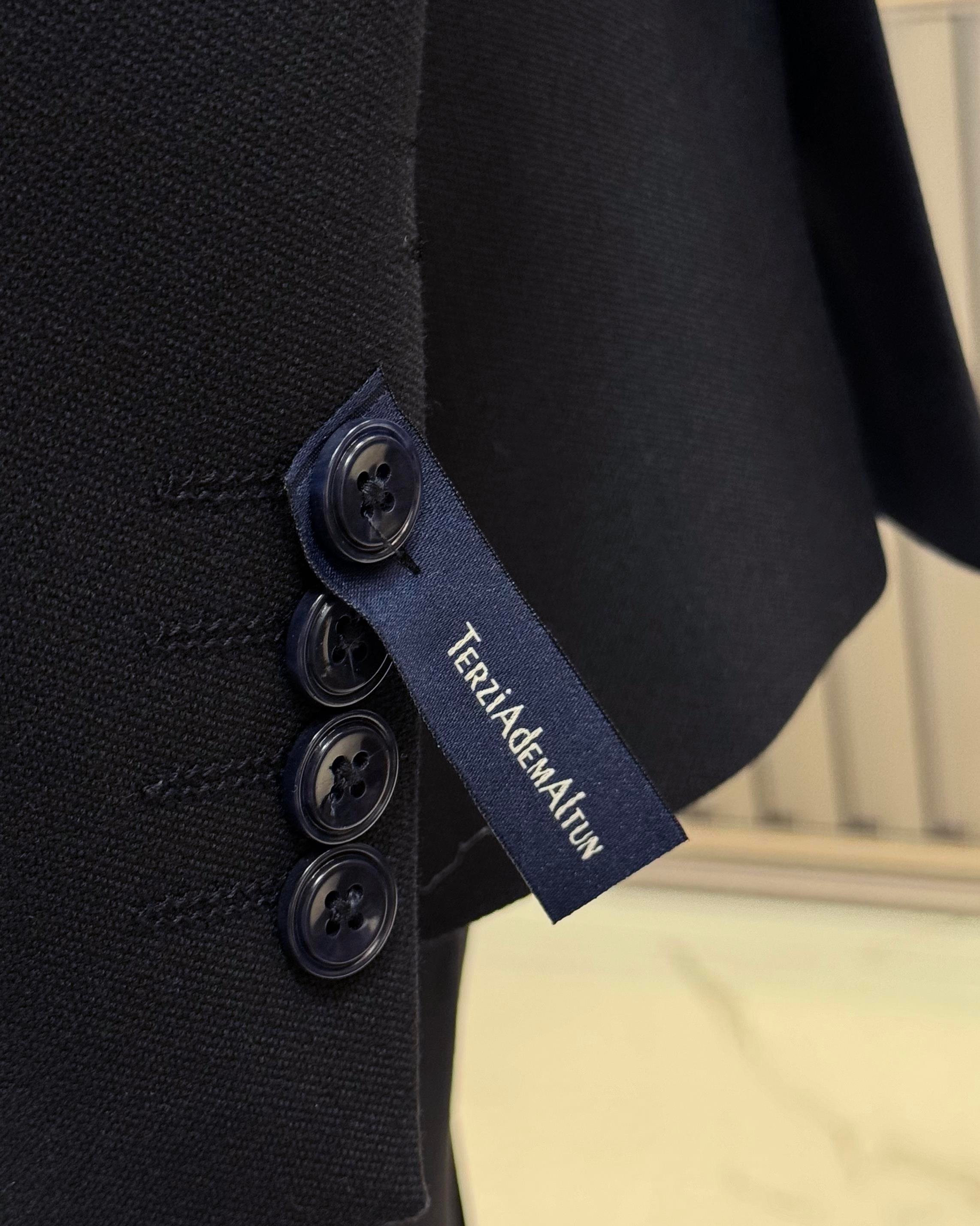  Italian style slim fit dobby patterned jacket vest trouser suit navy blue T11489