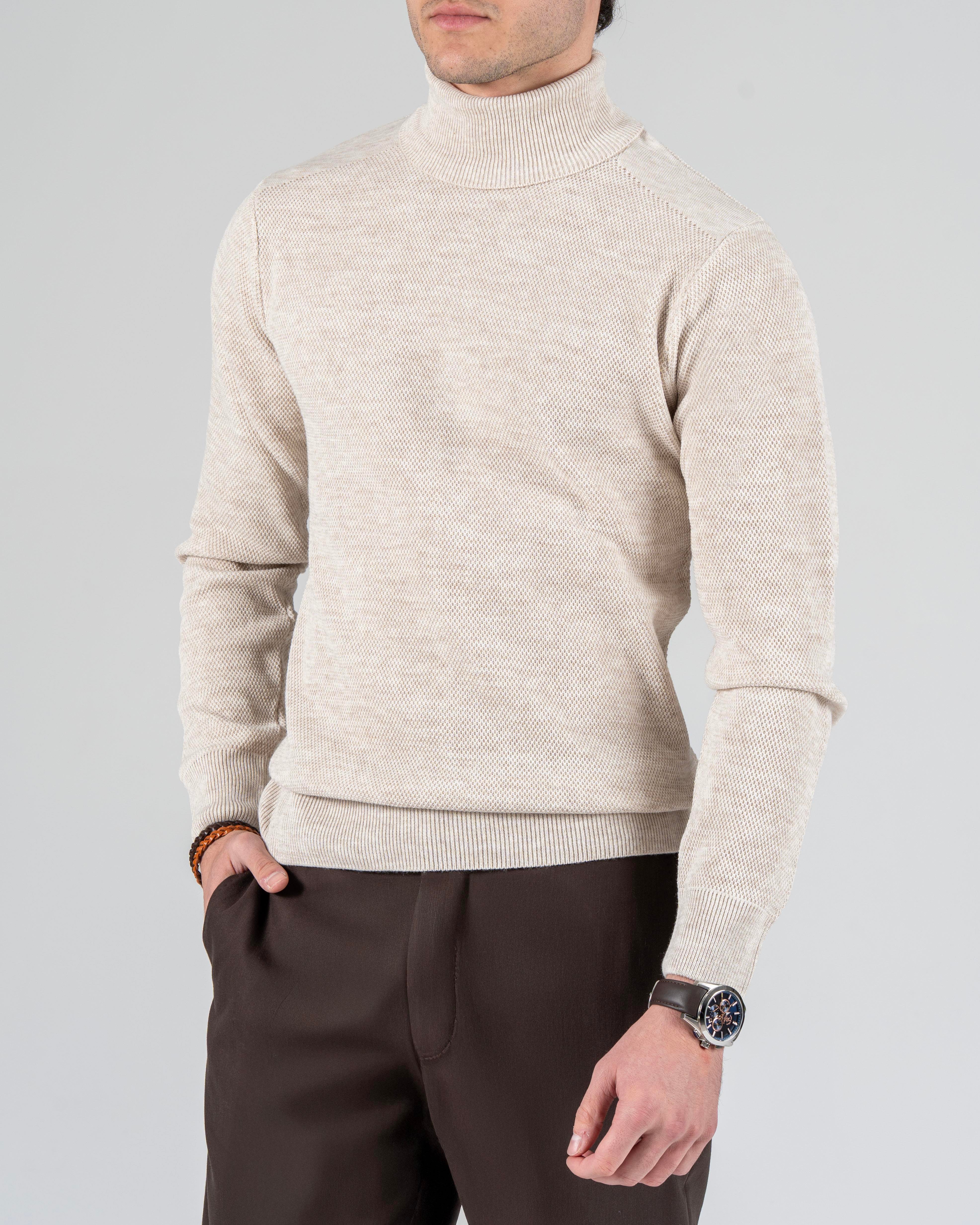 İtalyan stil slim fit balıkçı yaka triko erkek kazak gri T13227