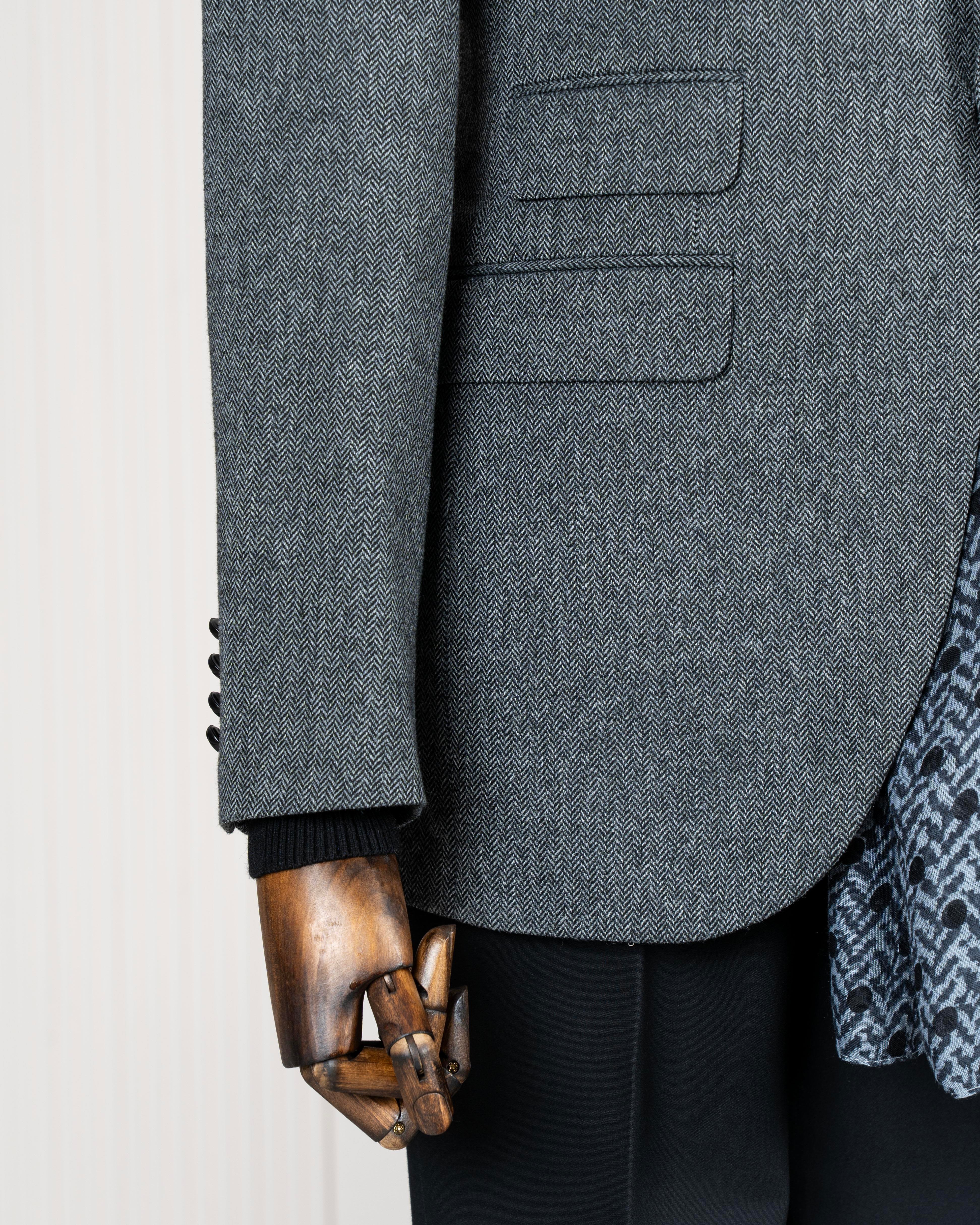 Italian style slim fit herringbone pattern men's jacket anthracite T13052
