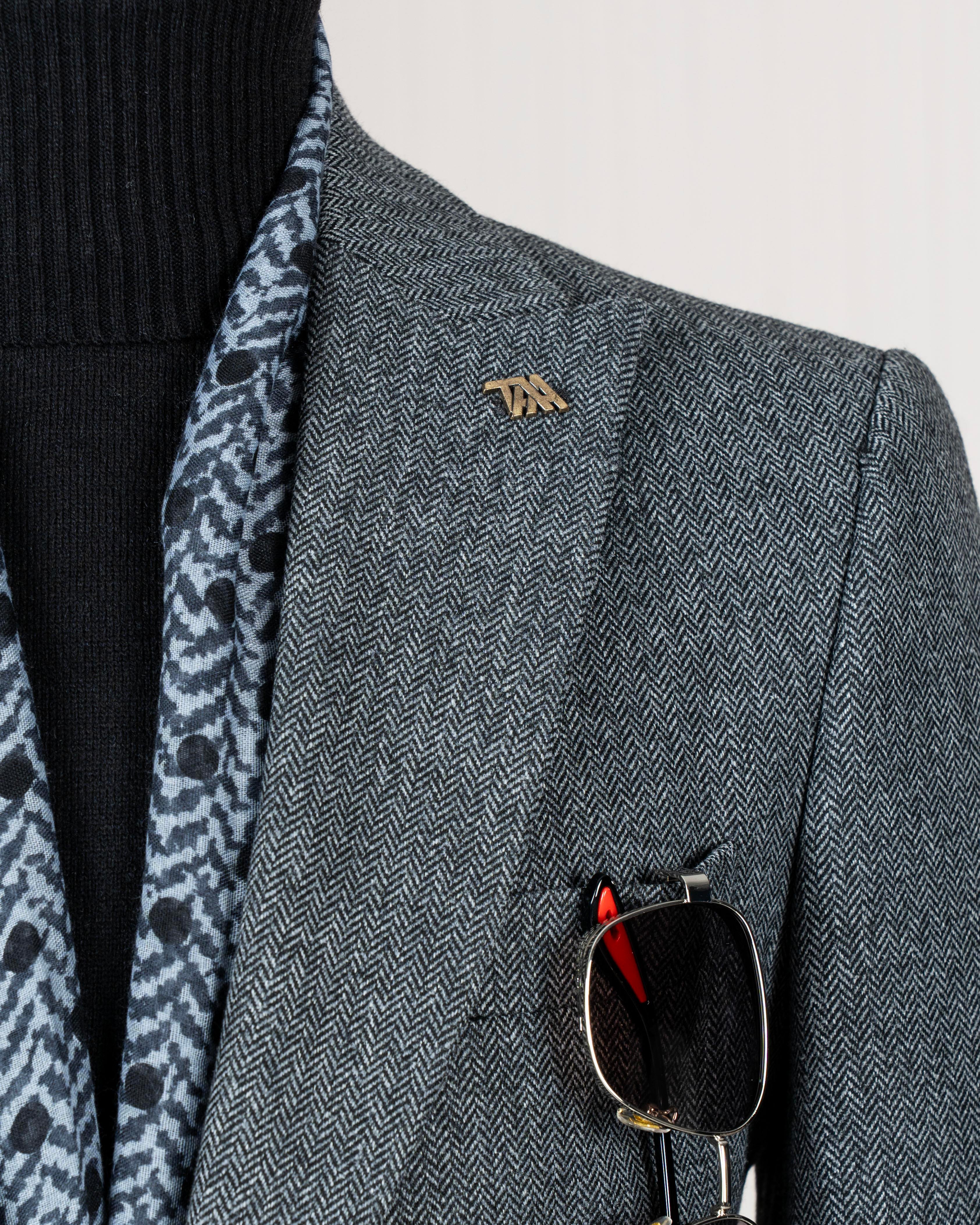 Italian style slim fit herringbone pattern men's jacket anthracite T13052