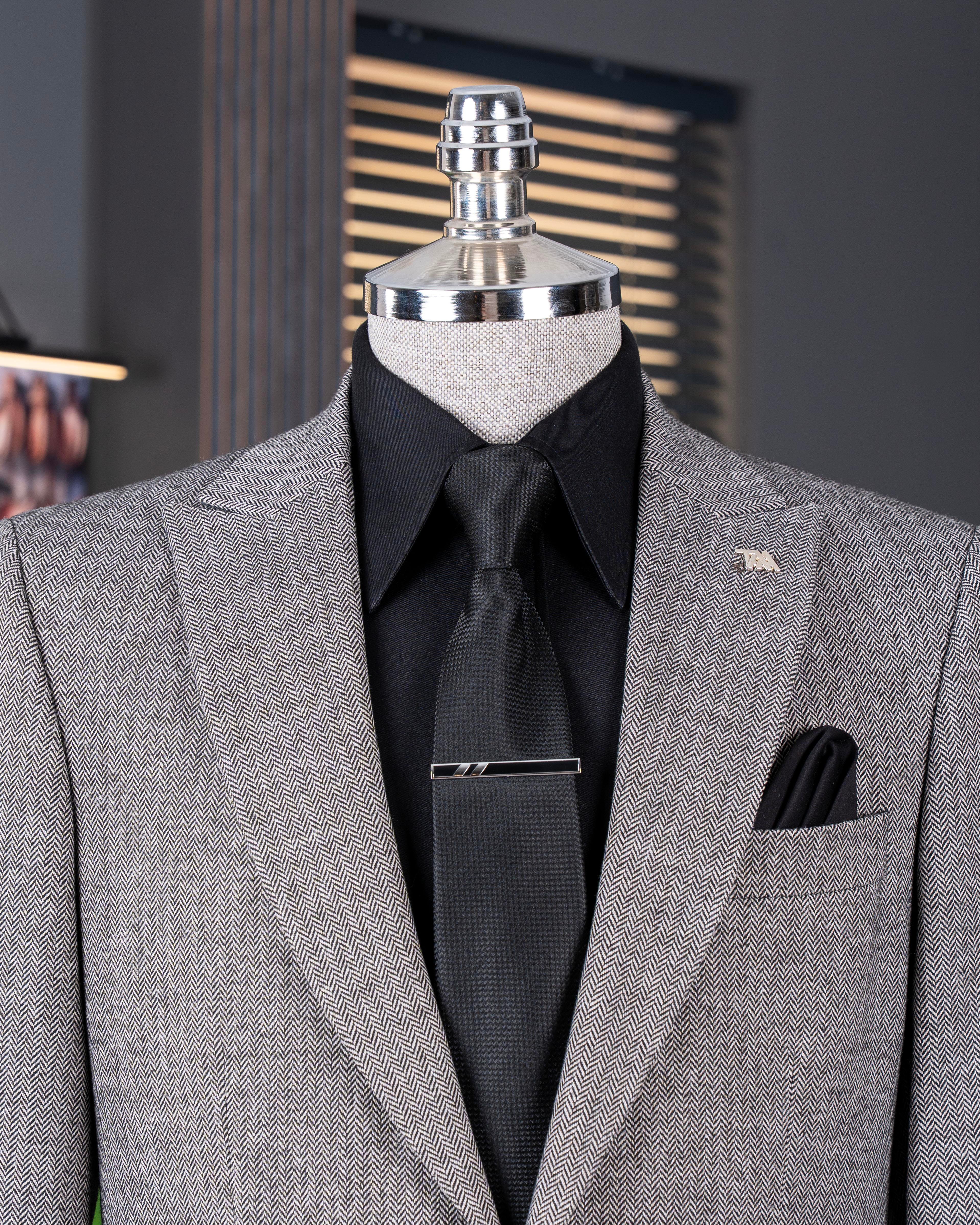 Italian style slim fit herringbone pattern double breasted men's jacket brown T13051
