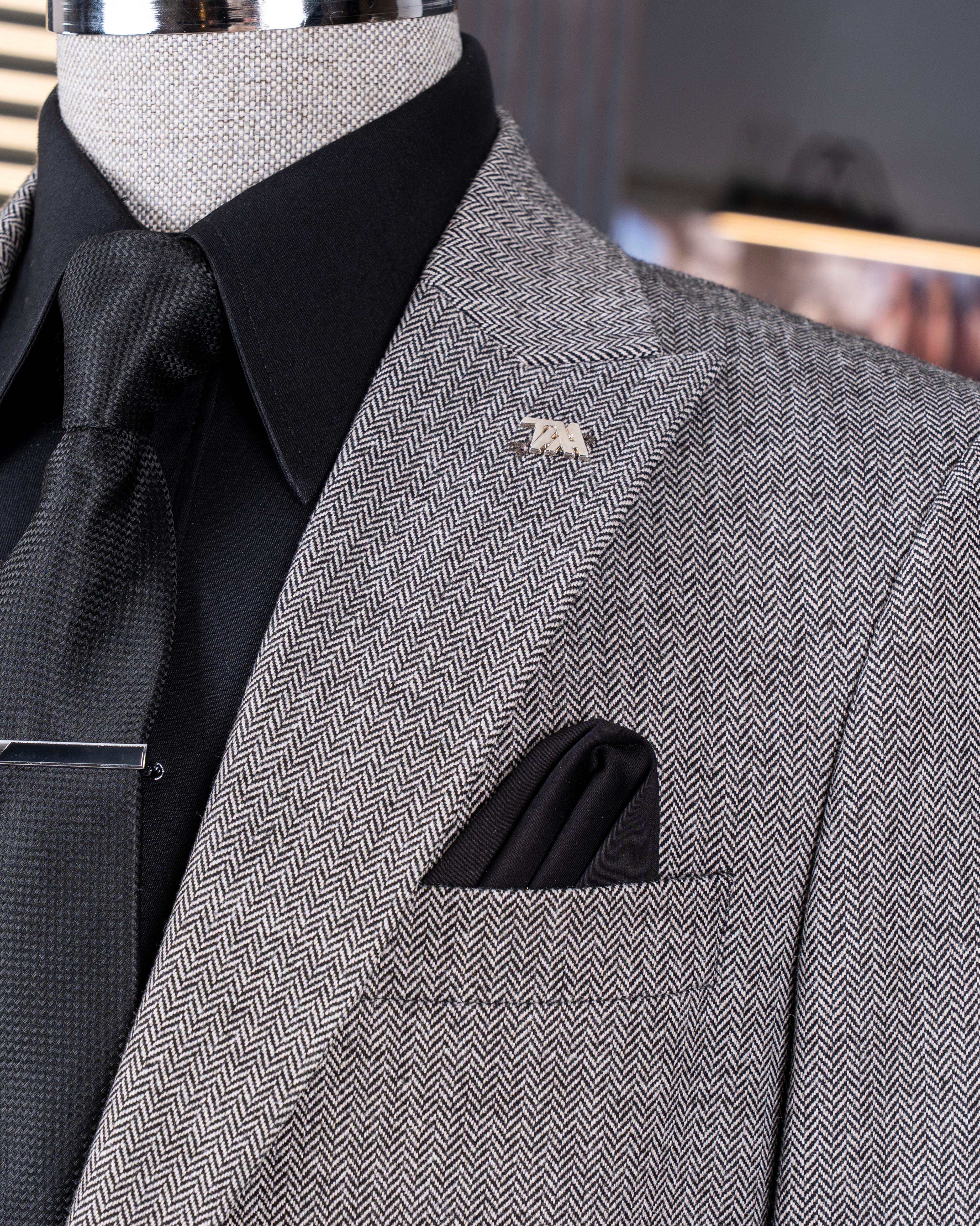 Italian style slim fit herringbone pattern double breasted men's jacket brown T13051