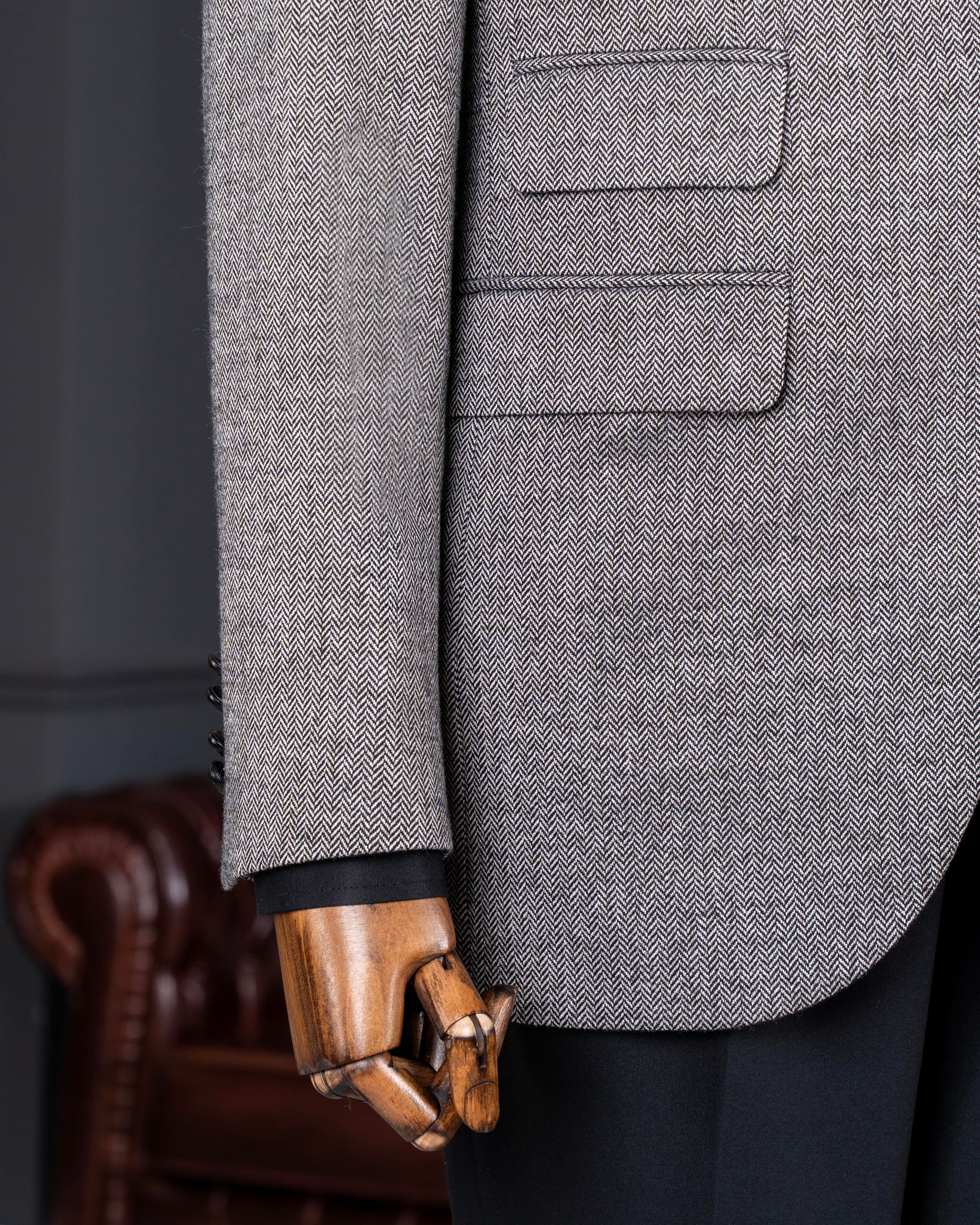 Italian style slim fit herringbone pattern double breasted men's jacket brown T13051
