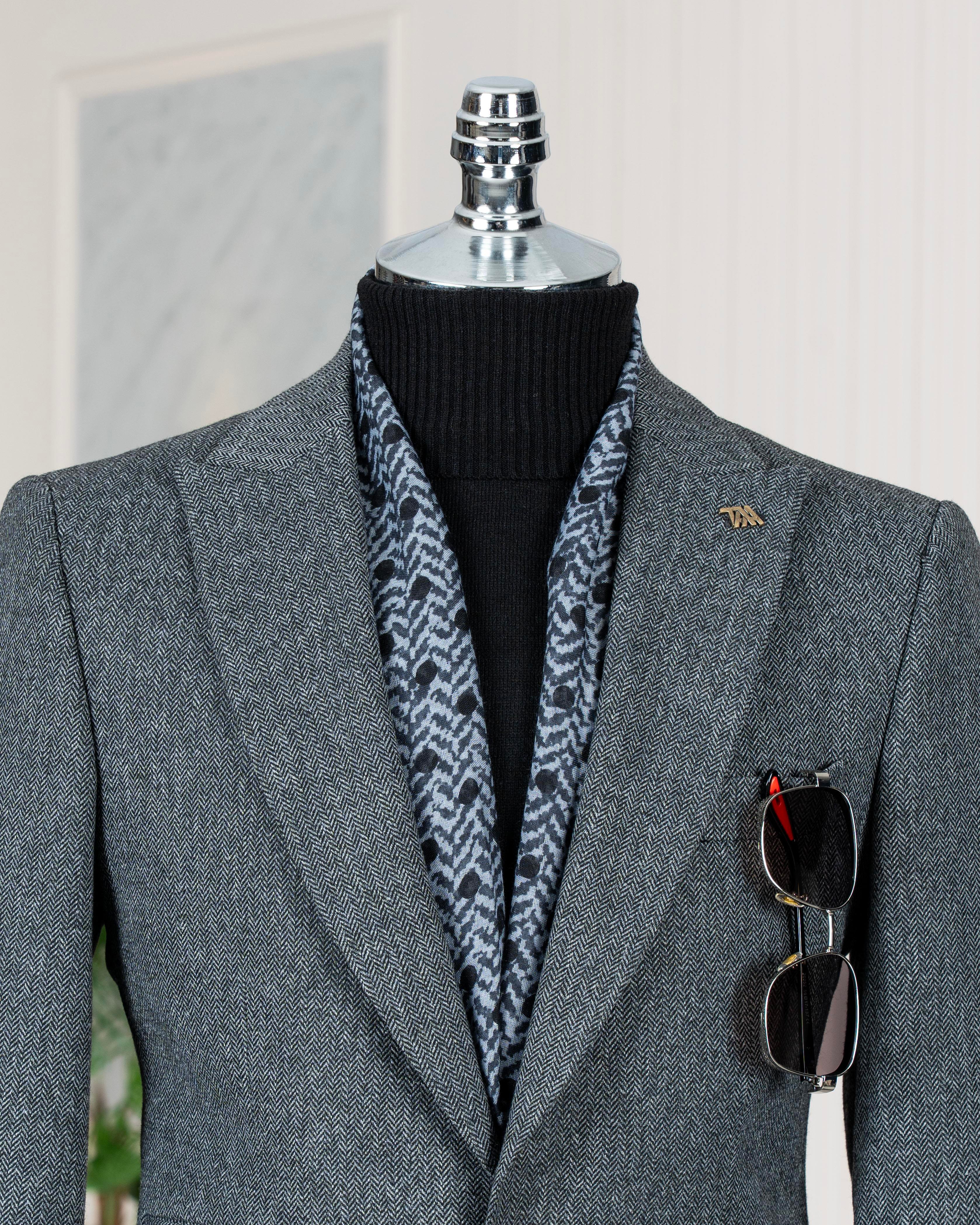Italian style slim fit herringbone pattern men's jacket anthracite T13052