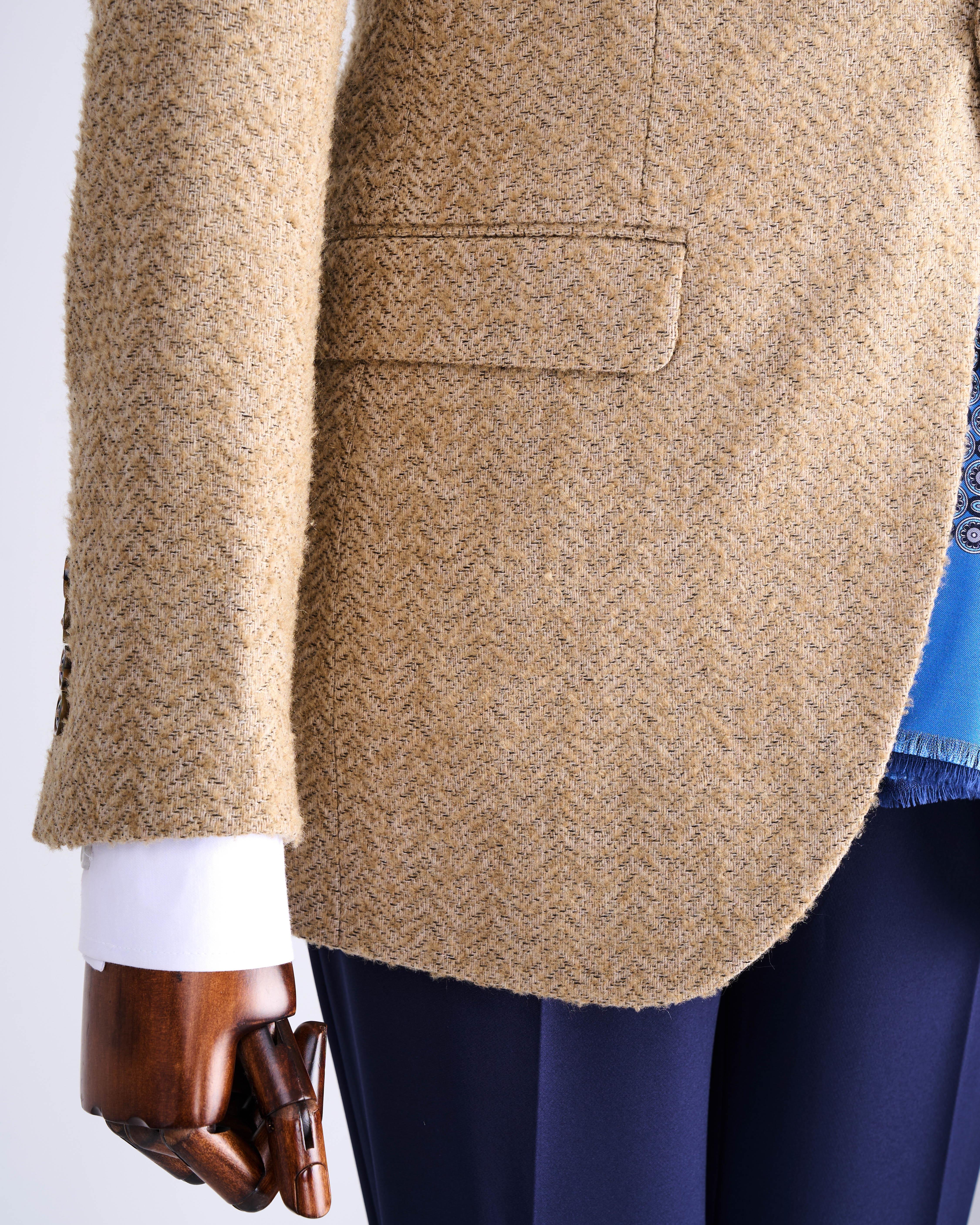 İtalyan stil slim fit balıksırtı desen  erkek ceket bej T13434