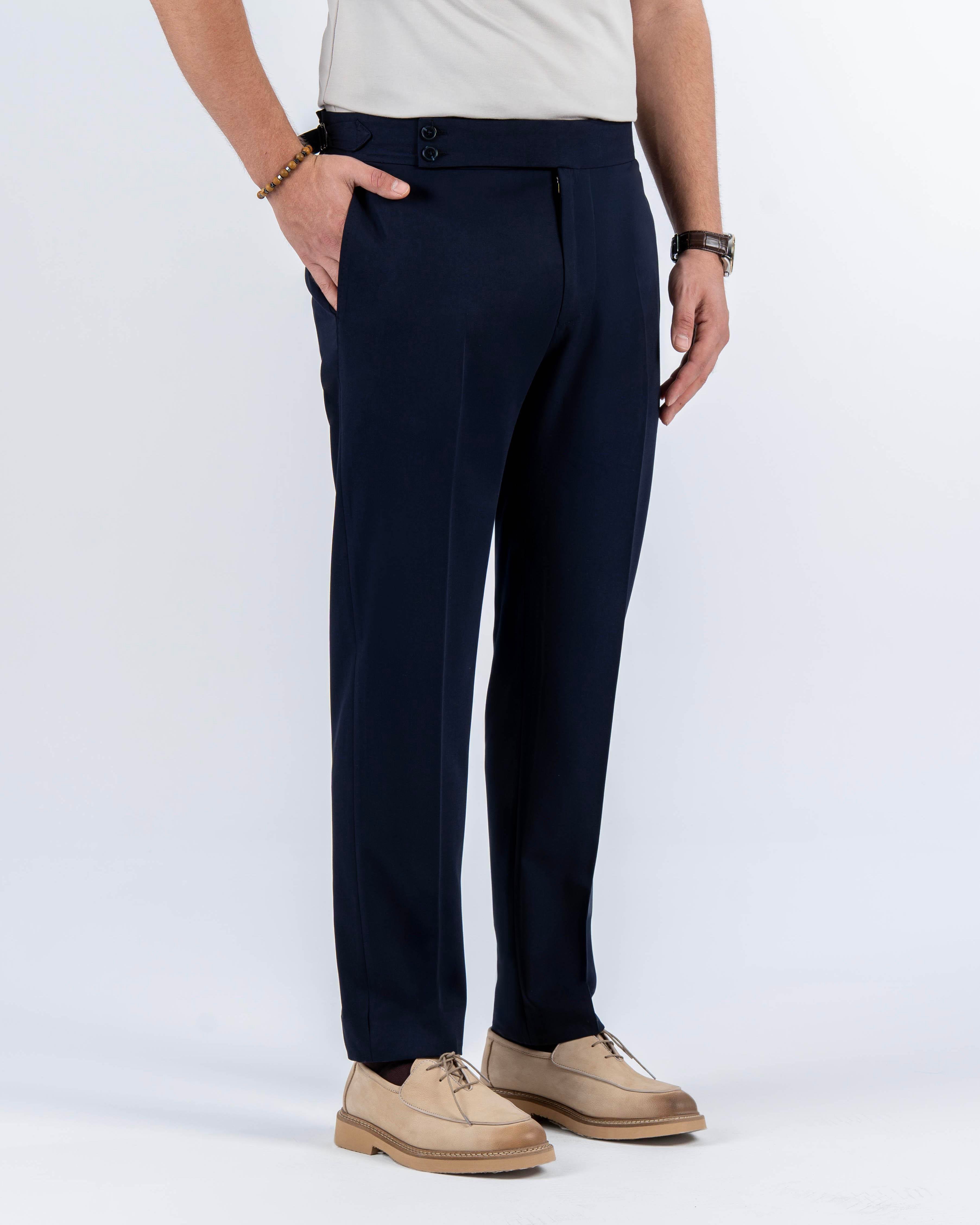 İtalyan stil slim fit bel detaylı erkek pantolon lacivert T14301