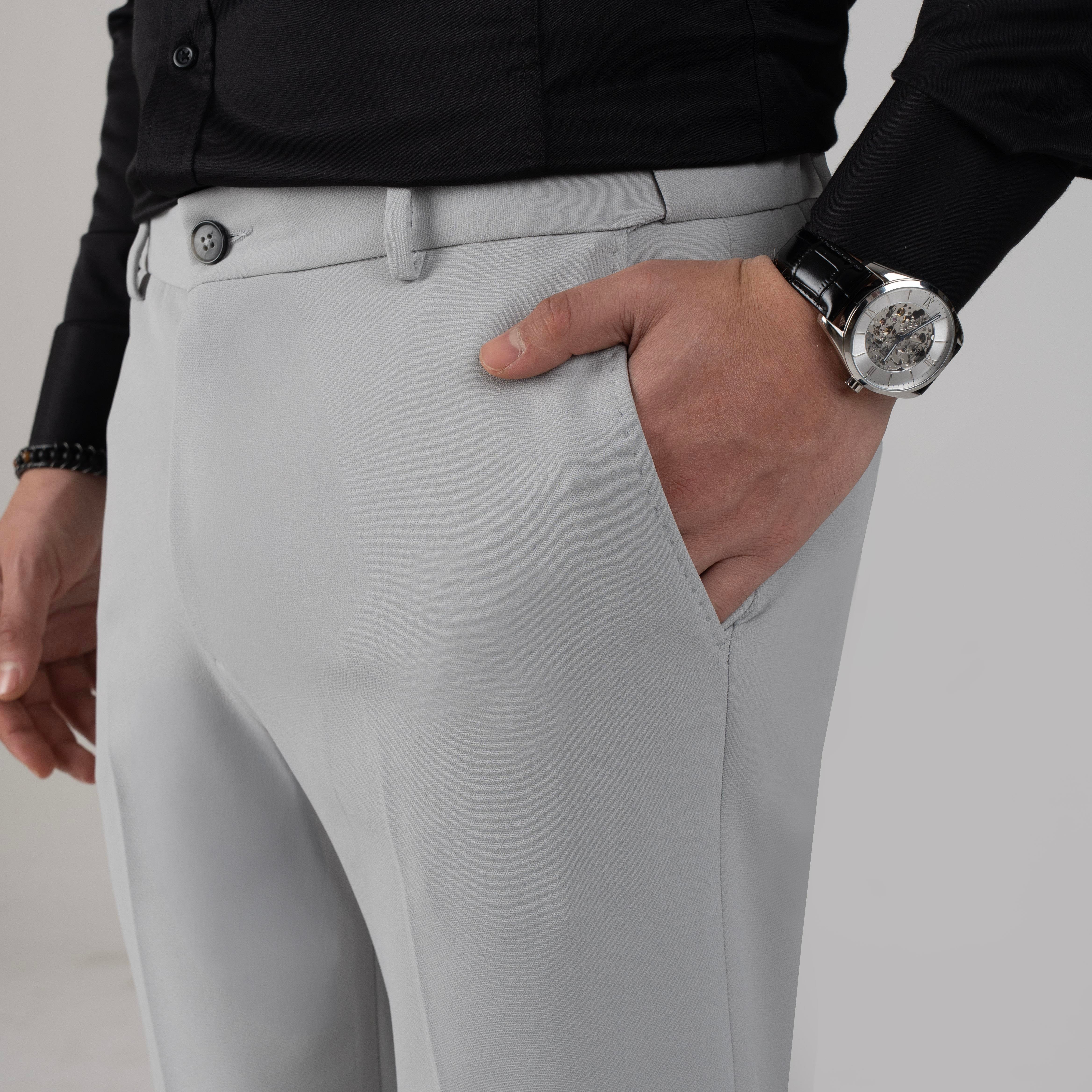 İtalyan stil slim fit bel detaylı erkek pantolon gri T13953