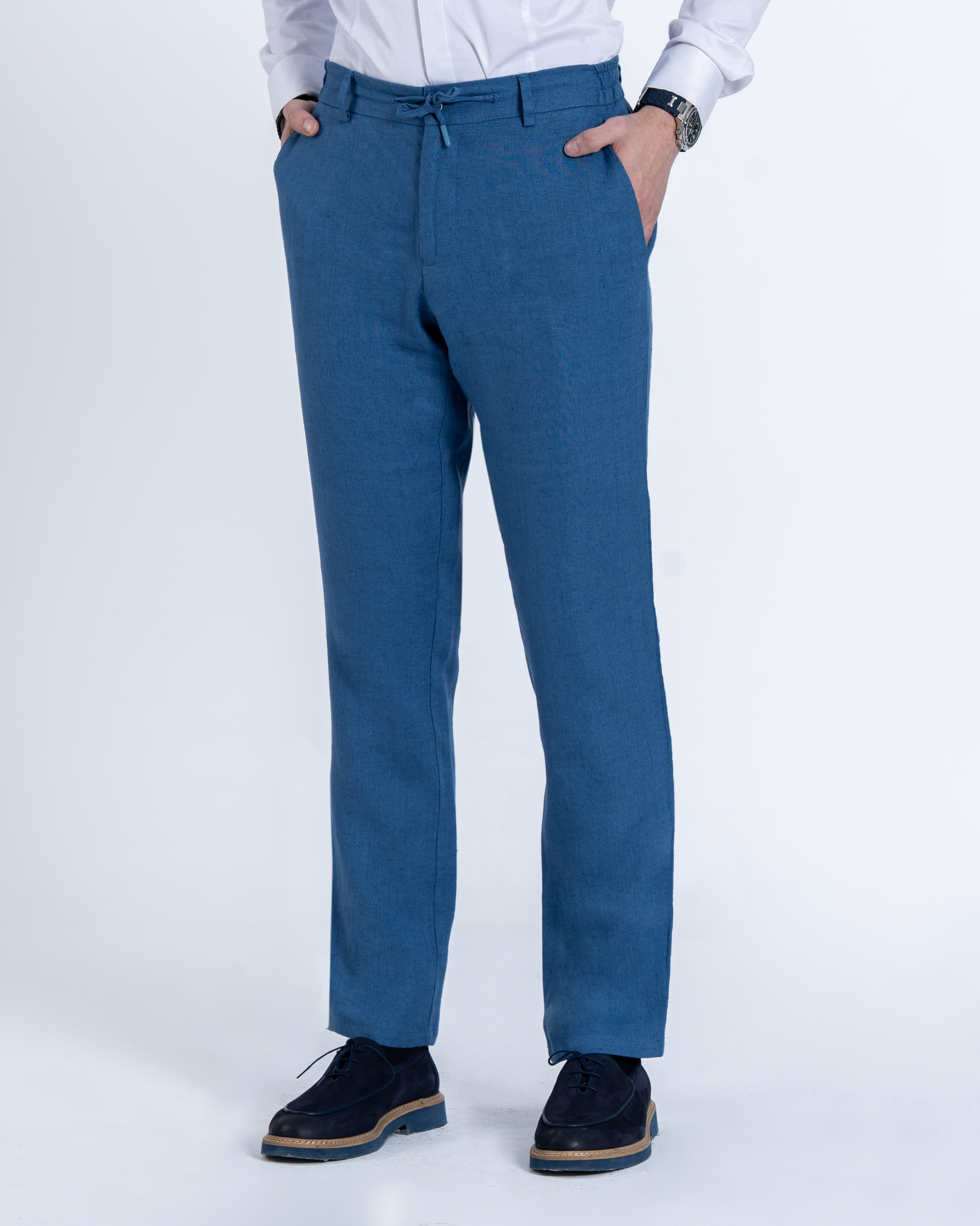 İtalyan stil slim fit bel detaylı erkek pantolon indigo T14064