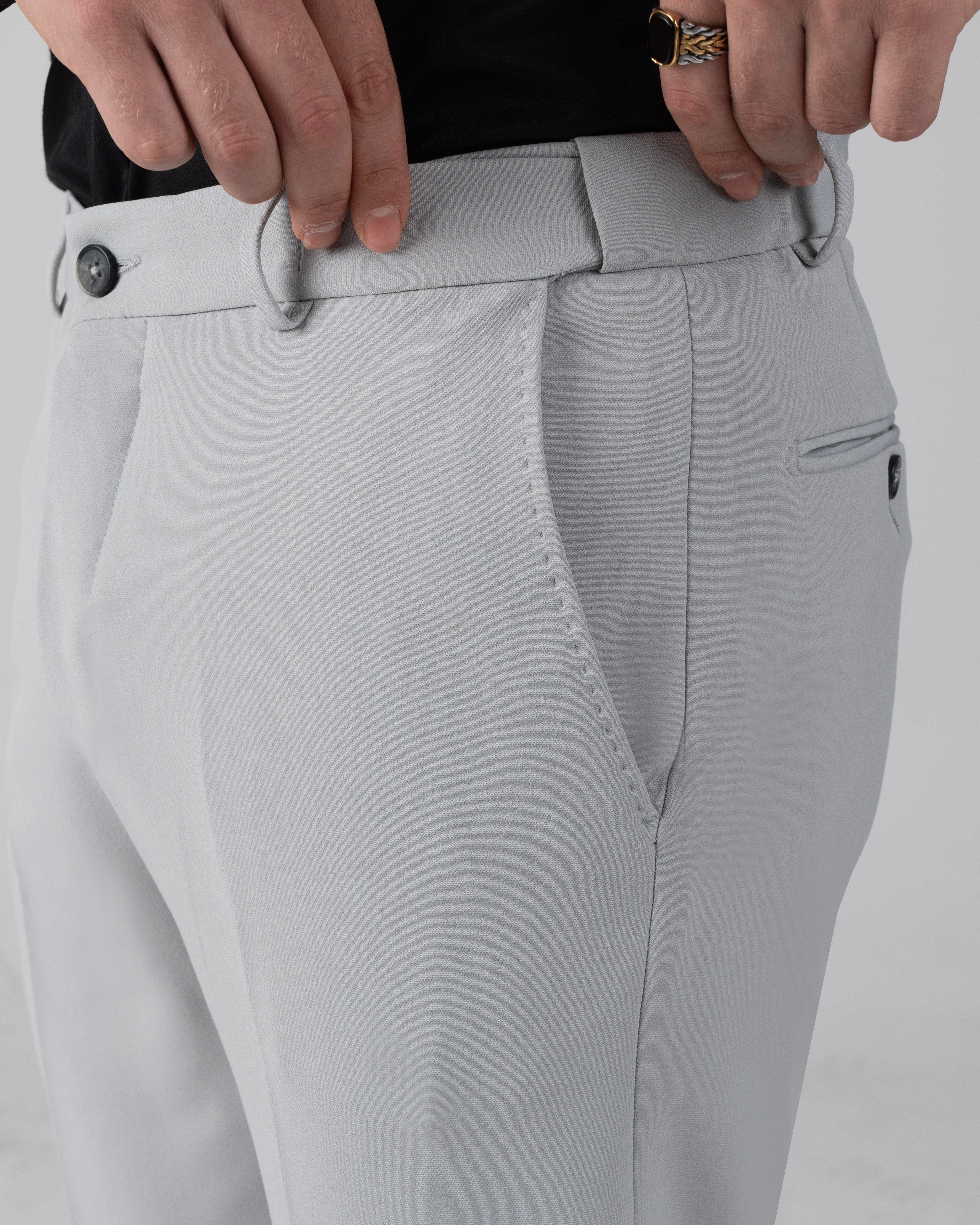 İtalyan stil slim fit bel detaylı erkek pantolon gri T13953