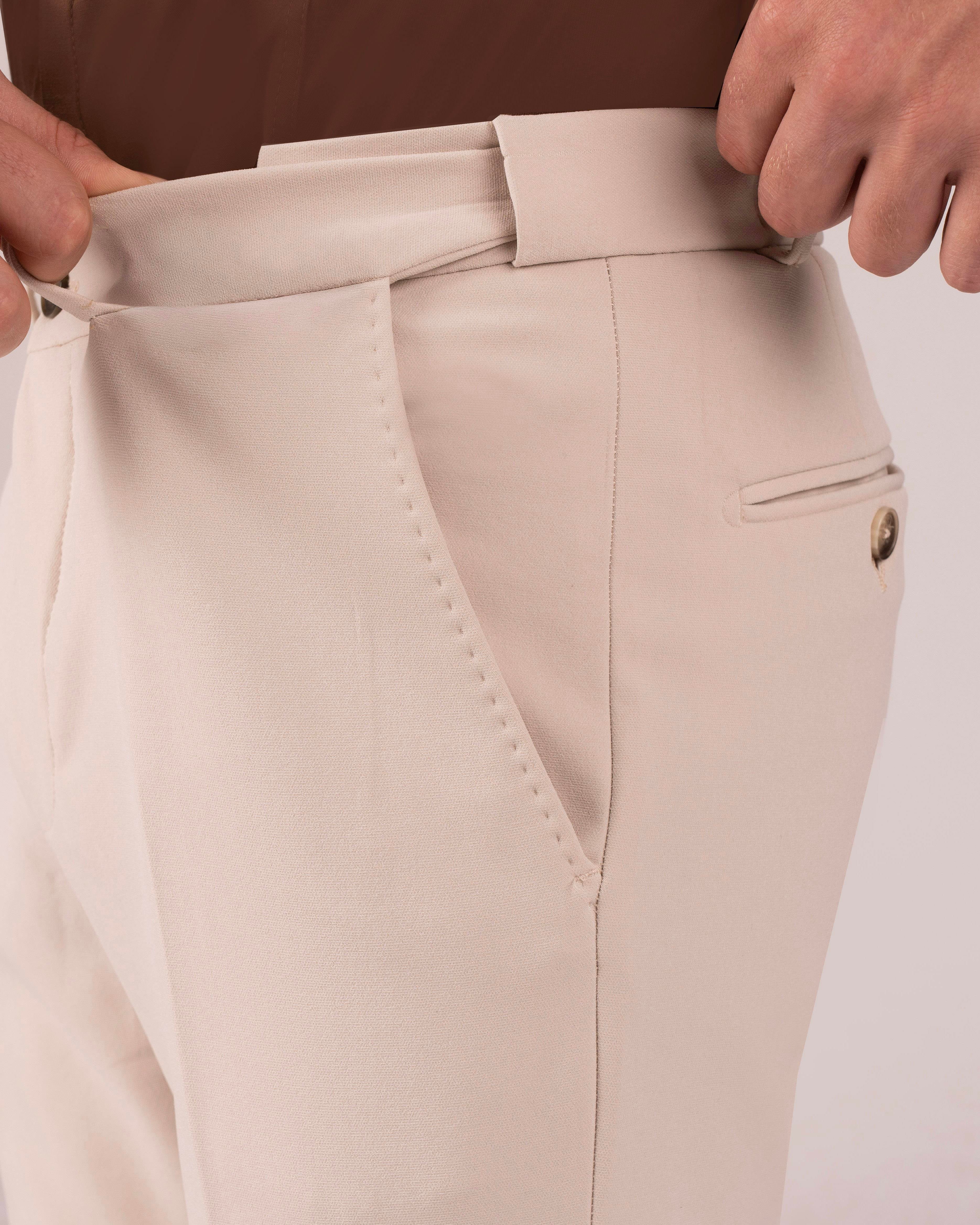 İtalyan stil slim fit bel detaylı erkek pantolon bej T13951