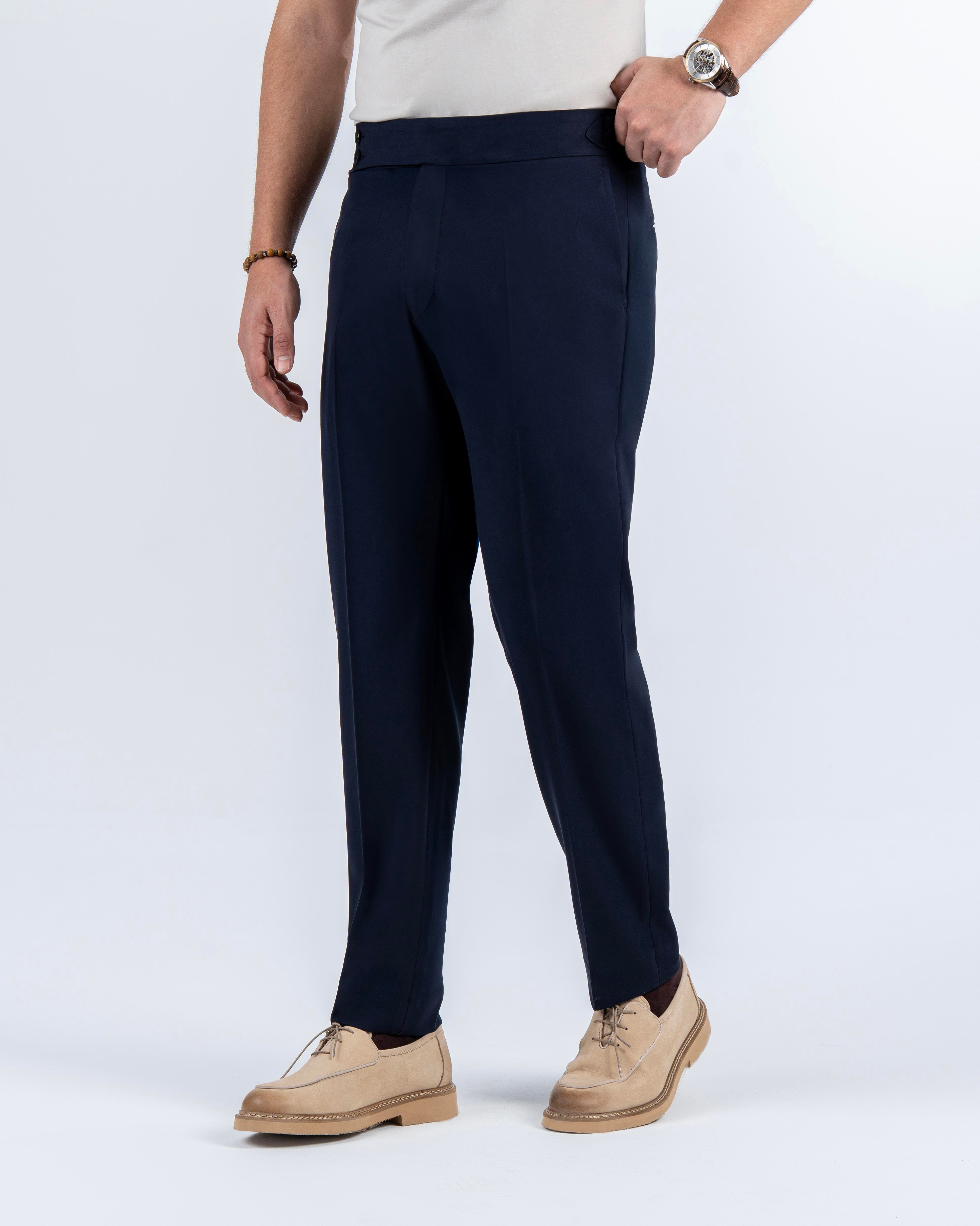 İtalyan stil slim fit bel detaylı erkek pantolon lacivert T14301