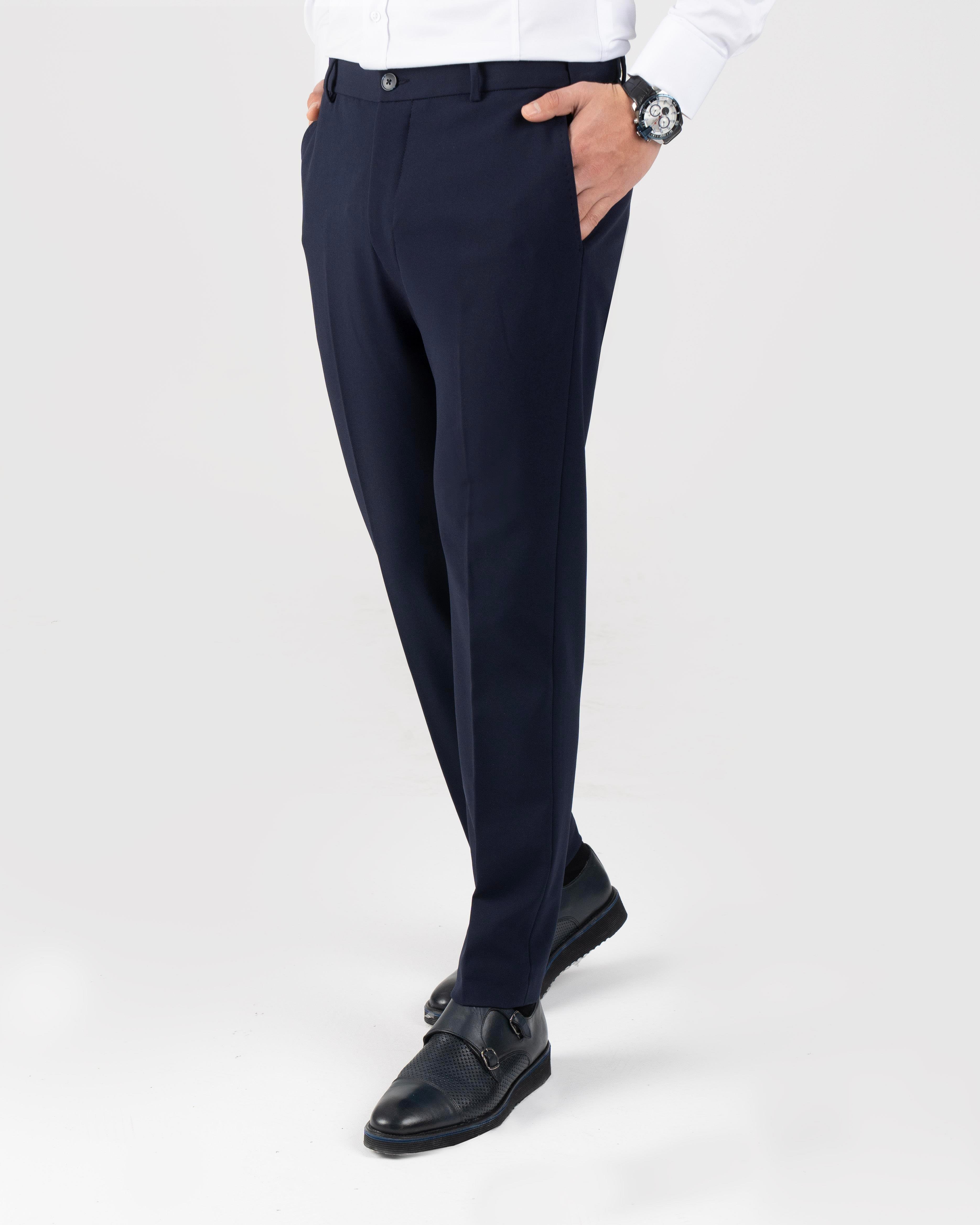 İtalyan stil slim fit bel detaylı erkek pantolon lacivert T13950