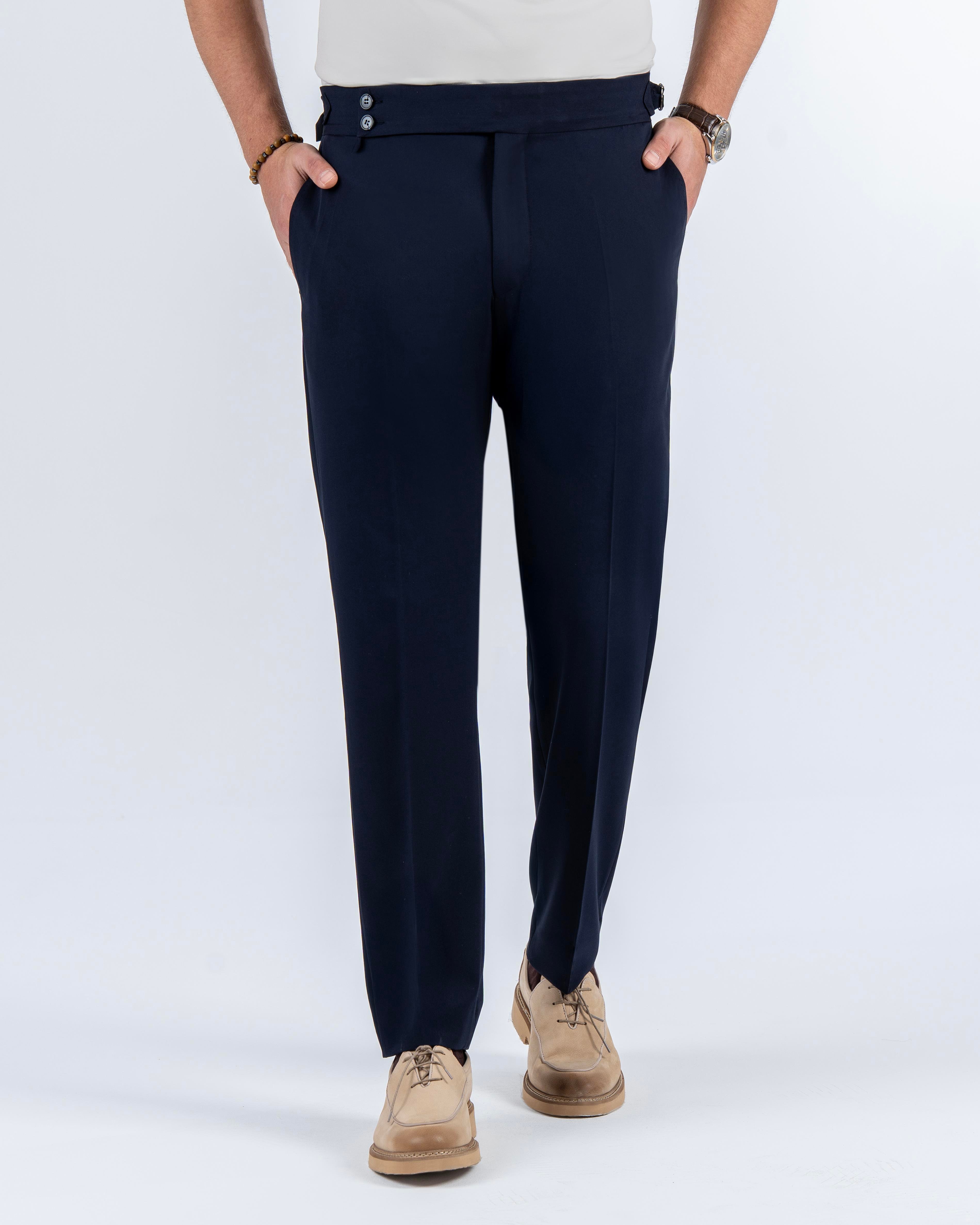 İtalyan stil slim fit bel detaylı erkek pantolon lacivert T14301
