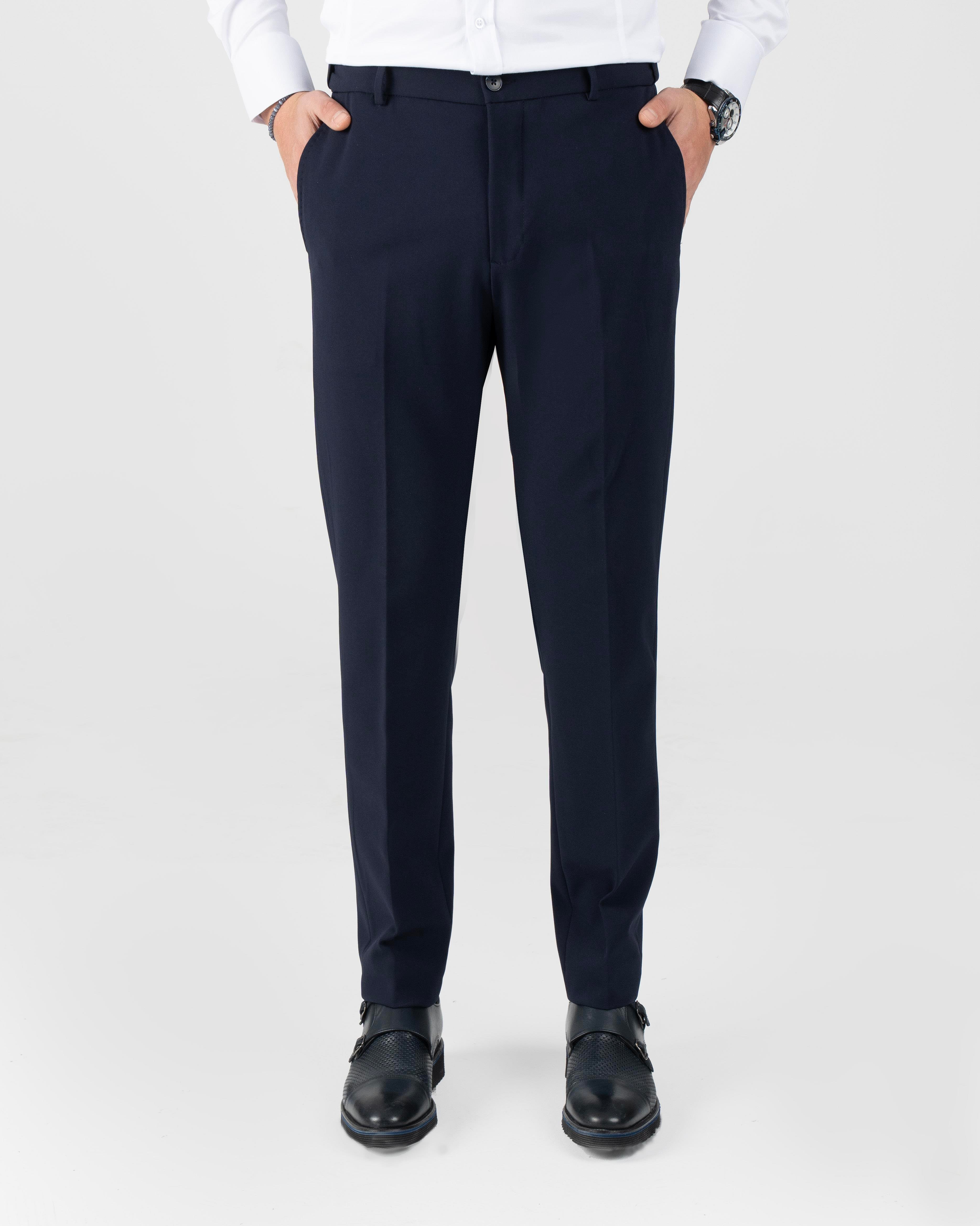 İtalyan stil slim fit bel detaylı erkek pantolon lacivert T13950