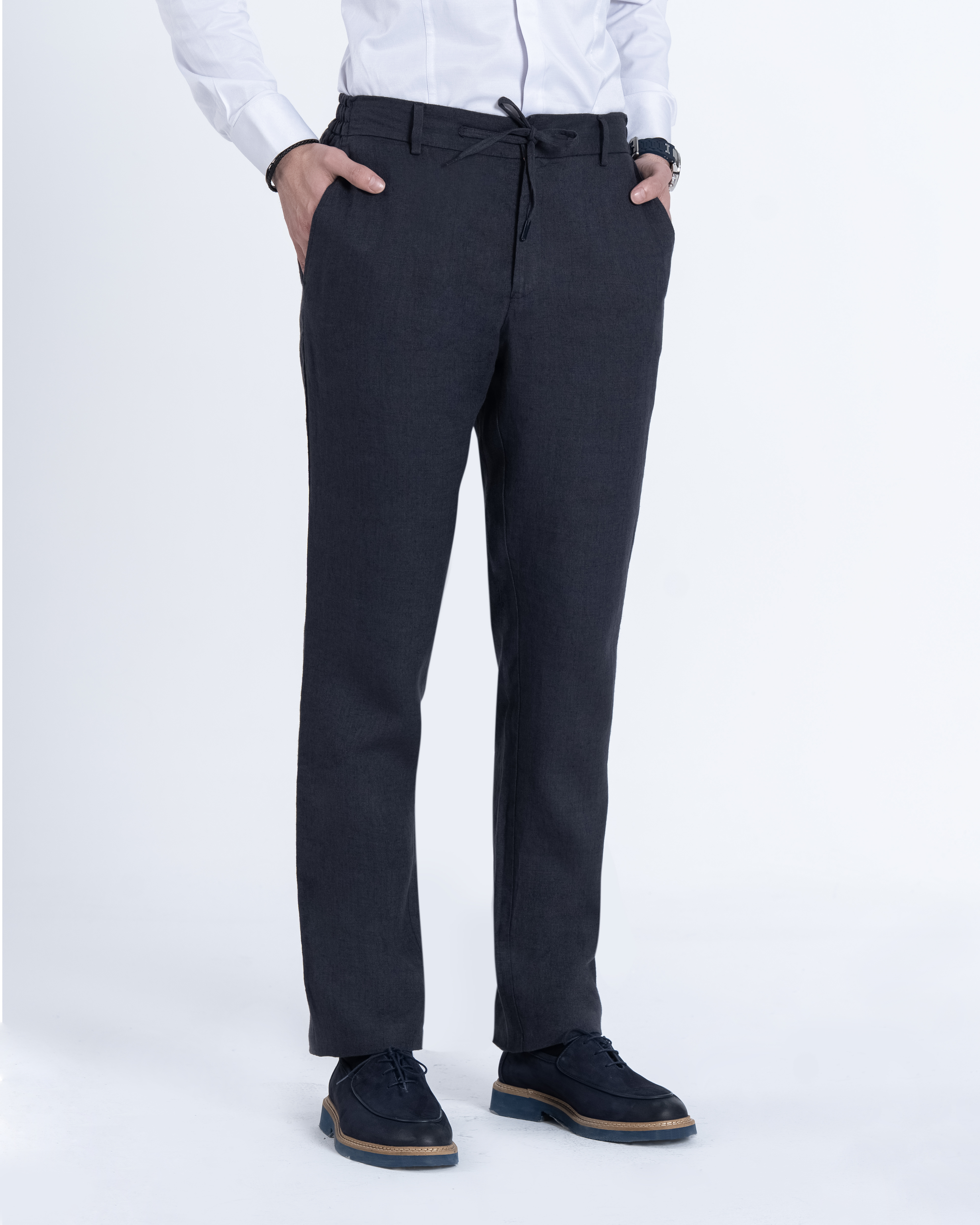 İtalyan stil slim fit bel detaylı erkek pantolon lacivert T14067