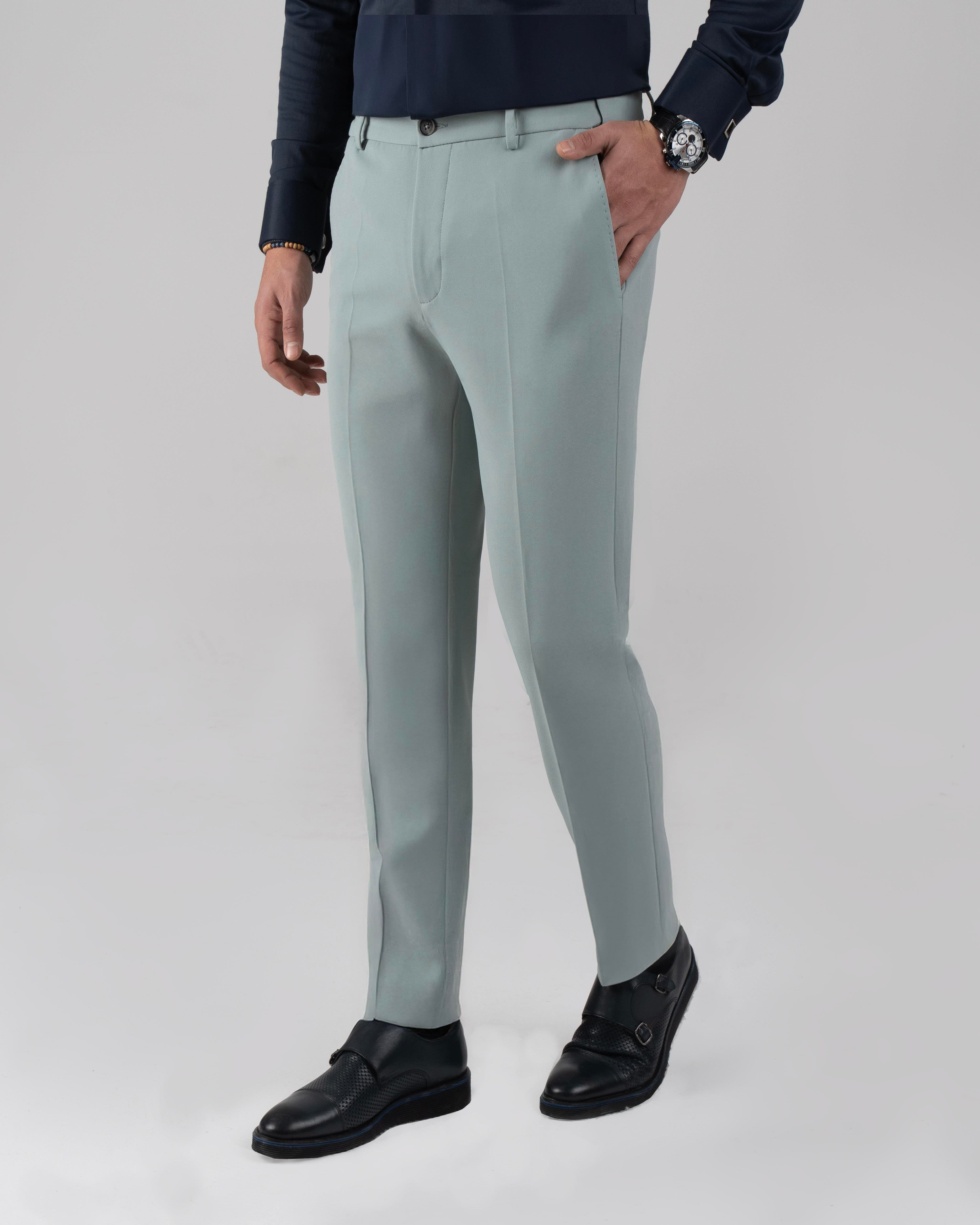 İtalyan stil slim fit bel detaylı erkek pantolon yeşil T13952