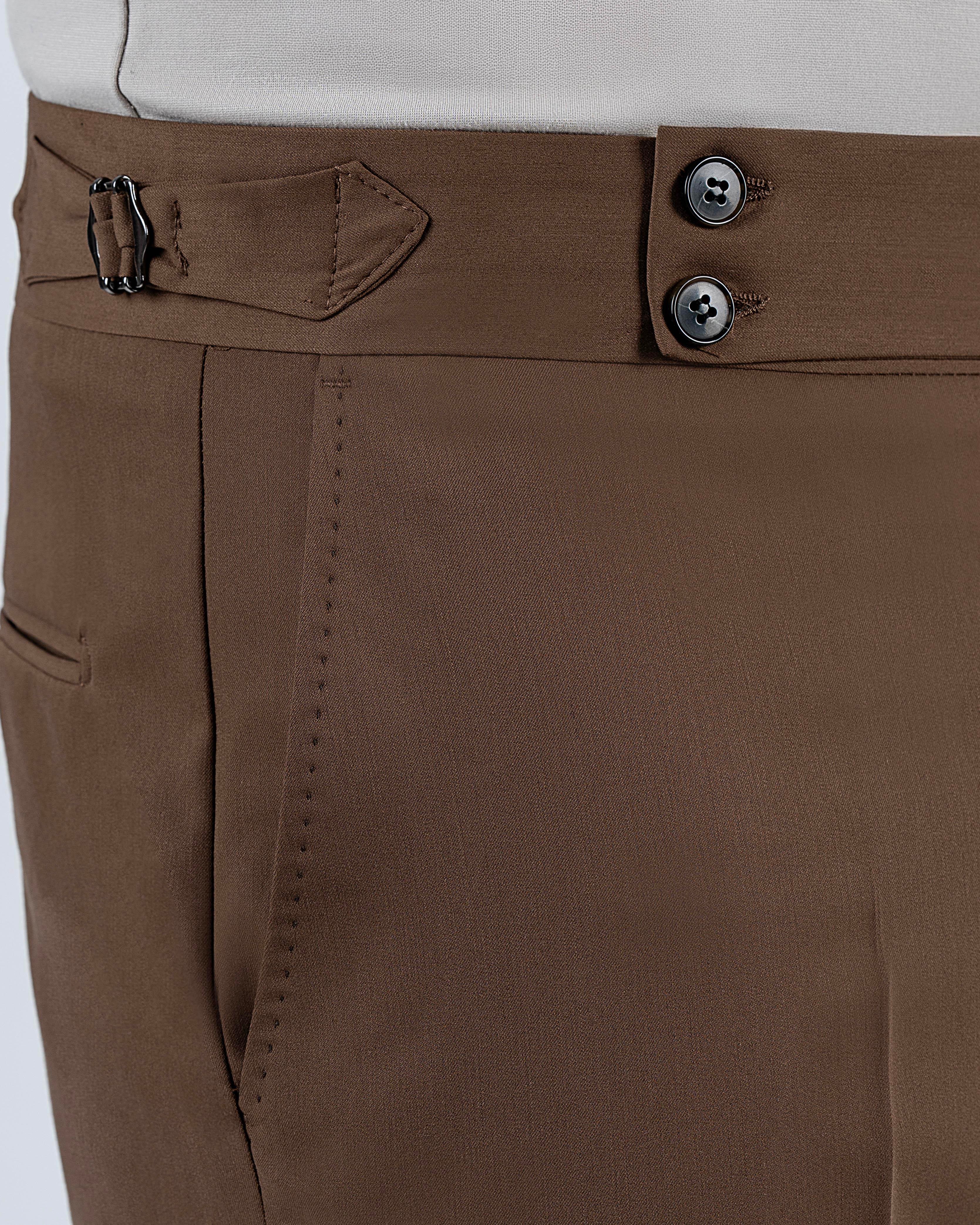 İtalyan stil slim fit bel detaylı erkek pantolon kahverengi T14302