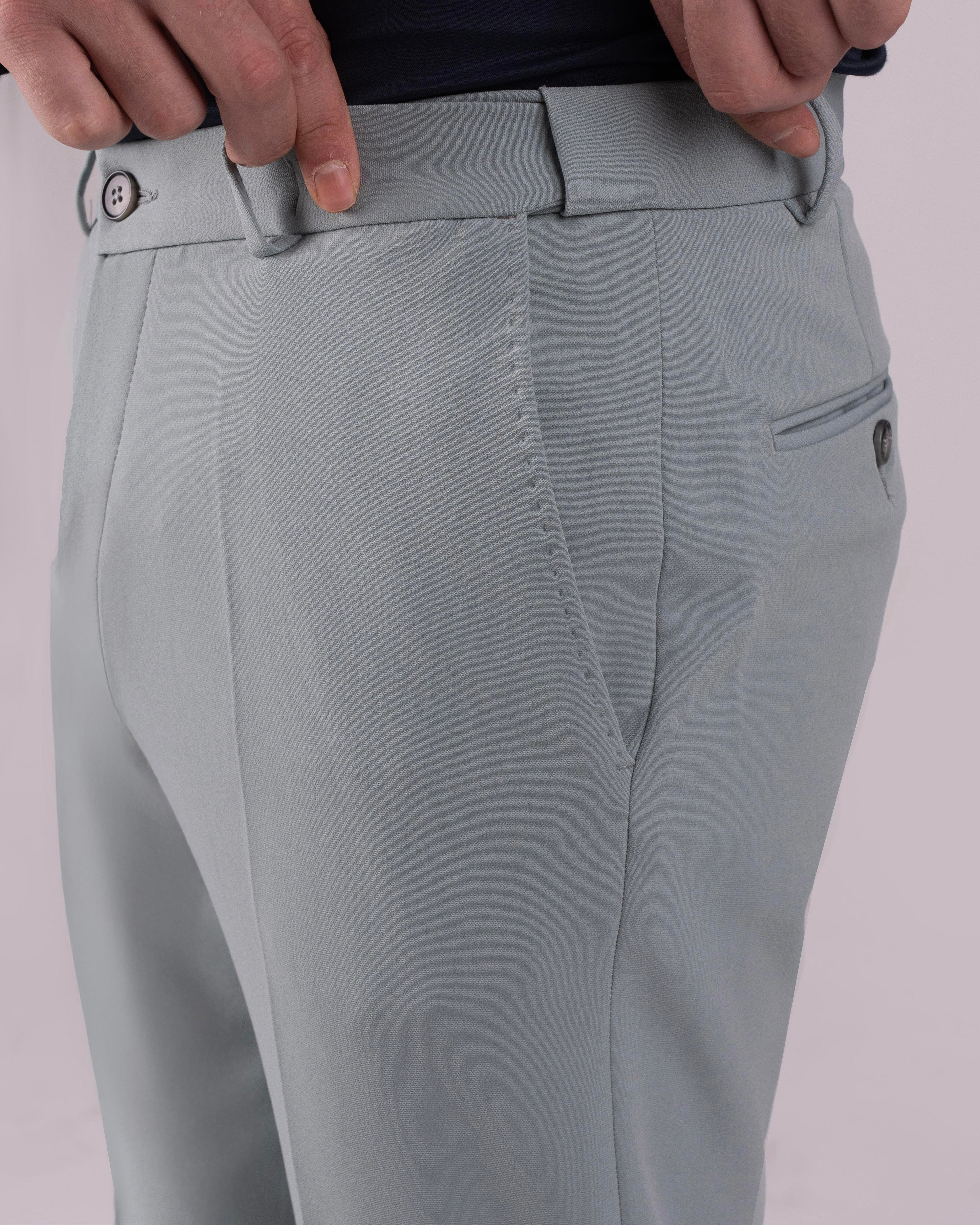 İtalyan stil slim fit bel detaylı erkek pantolon yeşil T13952